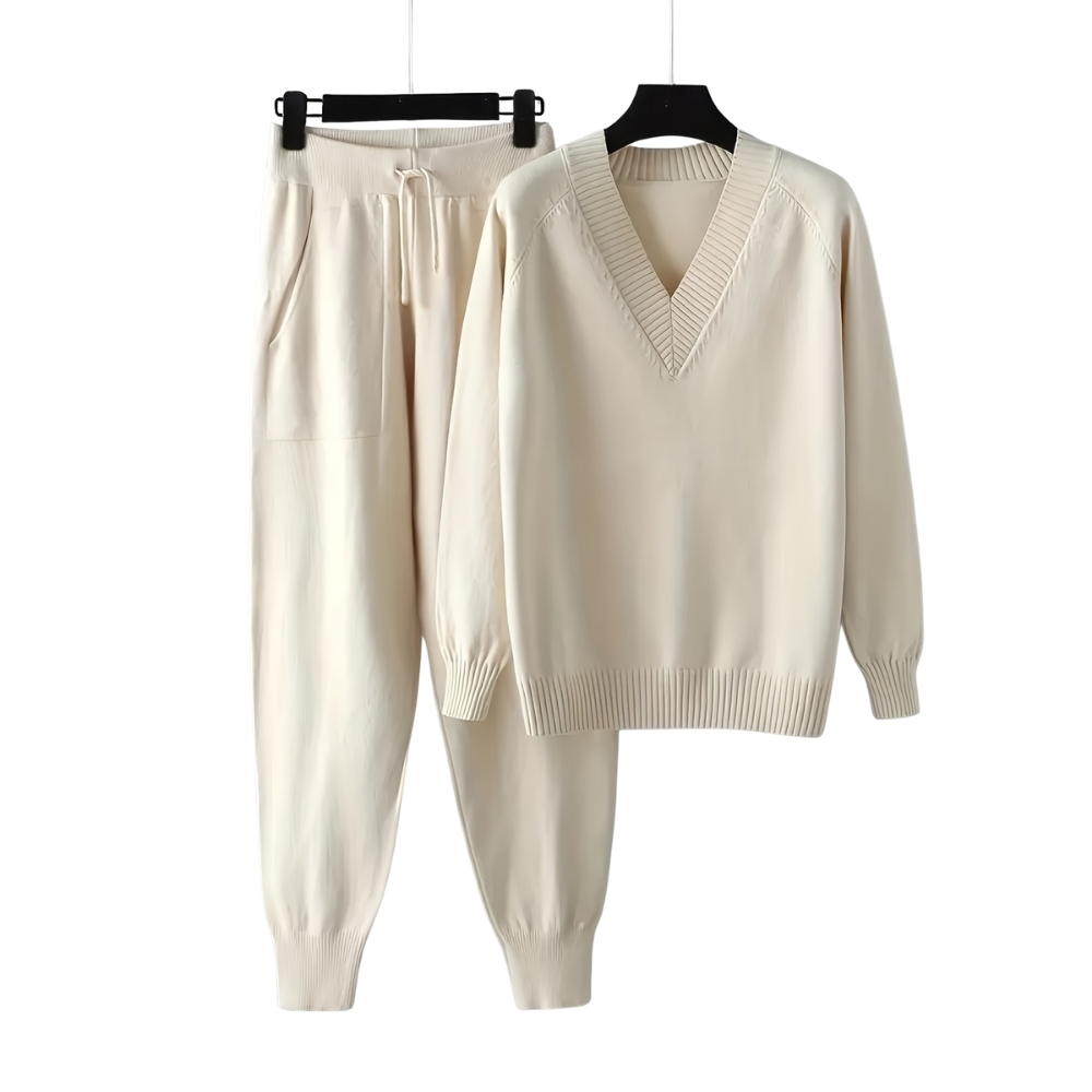 V Collar Knit Sweater Pant Set