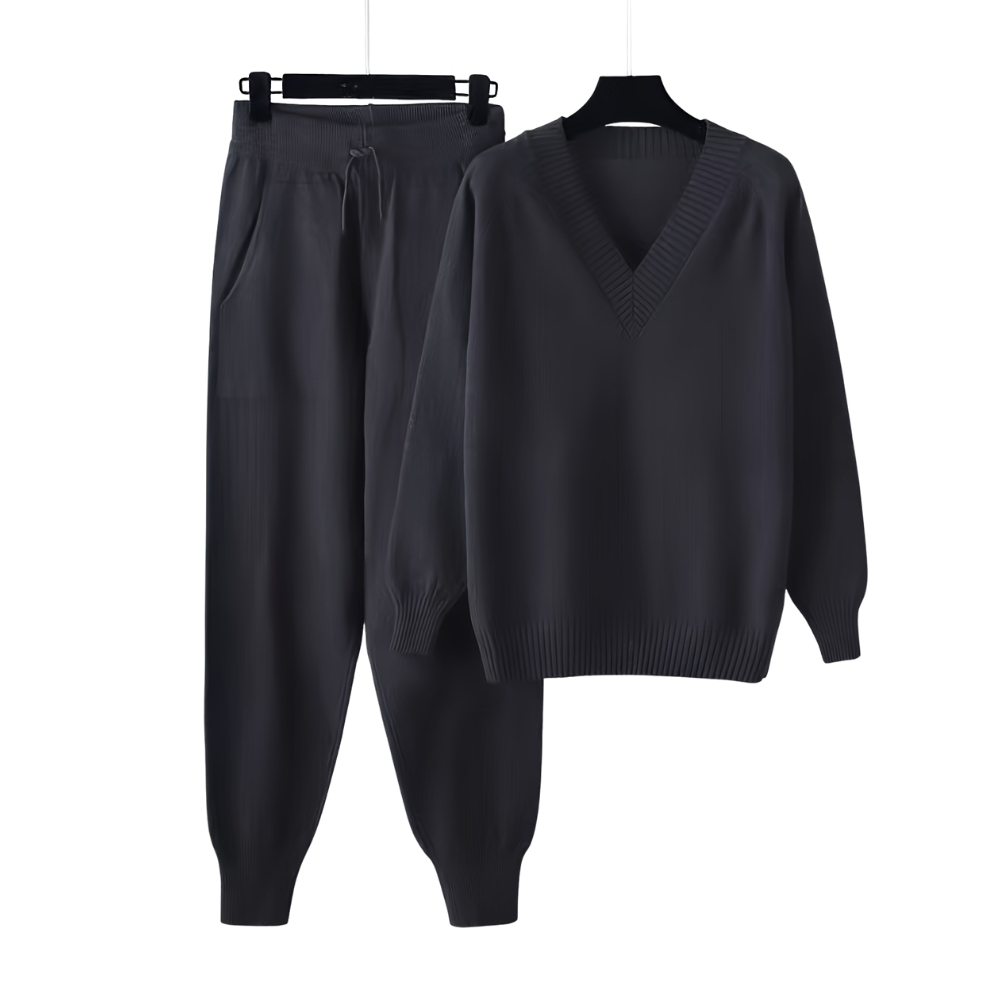 V Collar Knit Sweater Pant Set