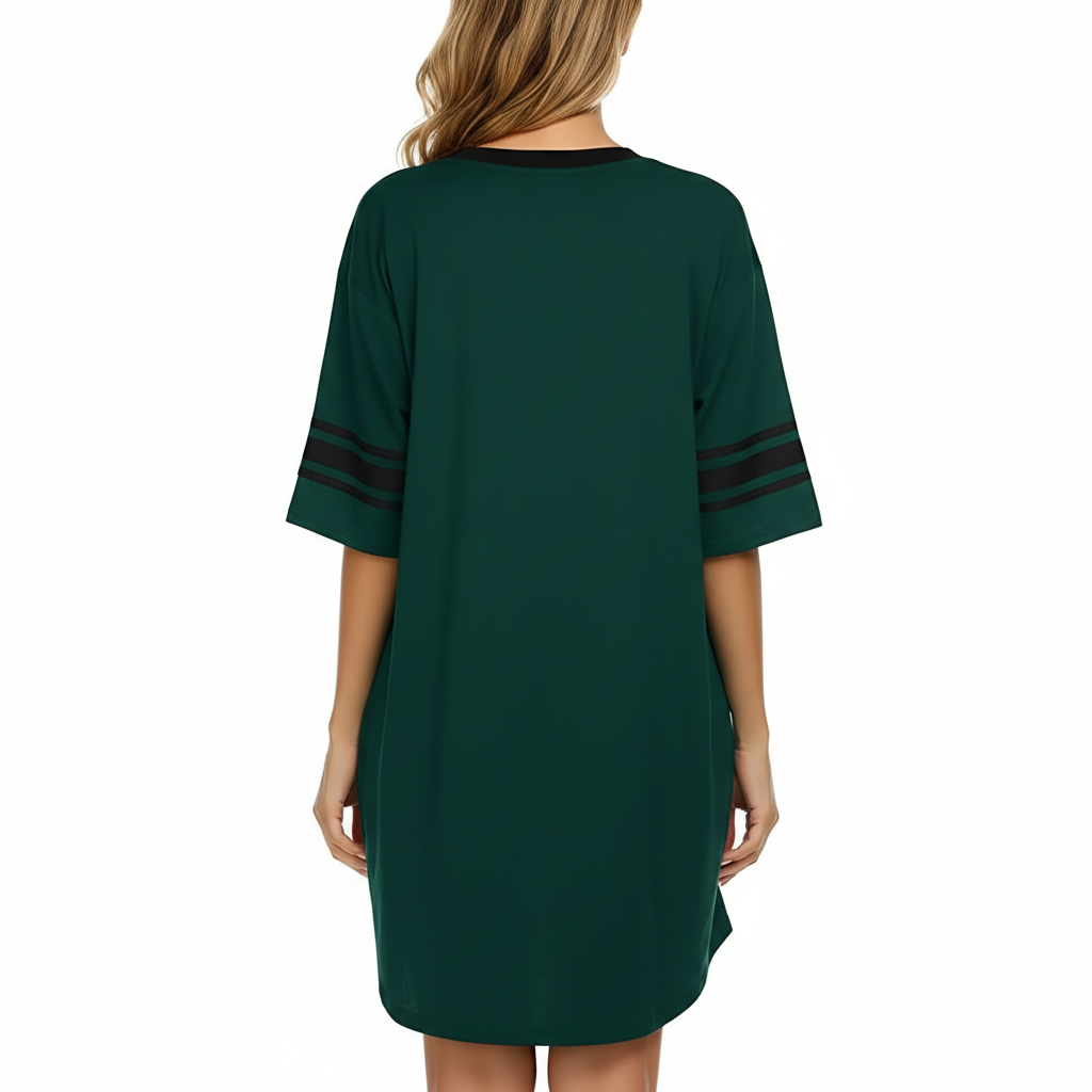 Nightgown Sleepwear With Short Sleeves And Color Block For Women