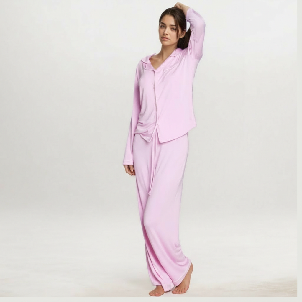 Button Front Lounge Pajama Set For Women