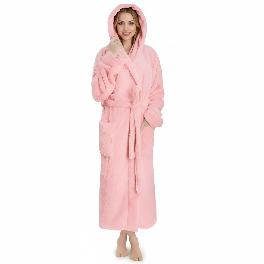 Hooded Plush Soft Robe With Warm Fleece For Women