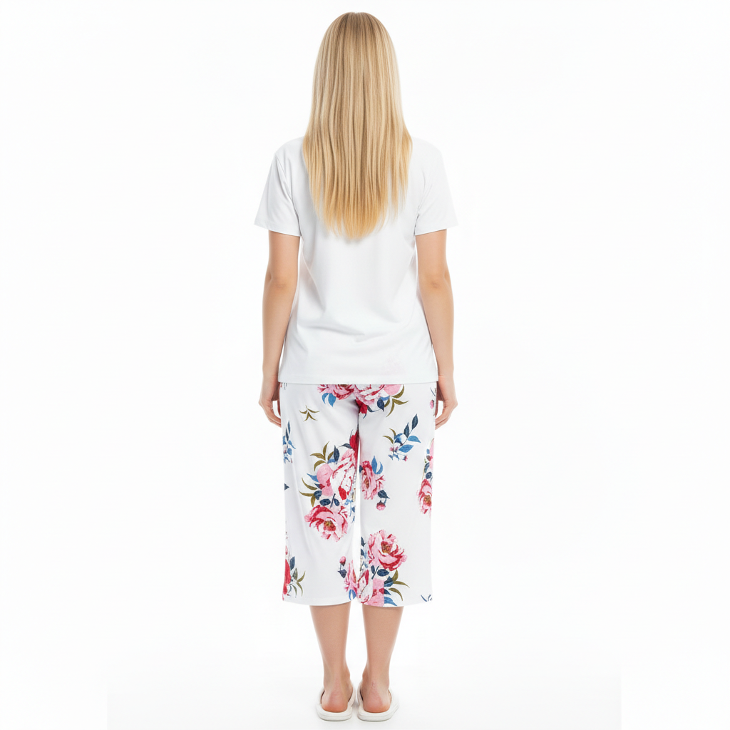 Sleepwear Top And Capri Pajama Pants Set For Women