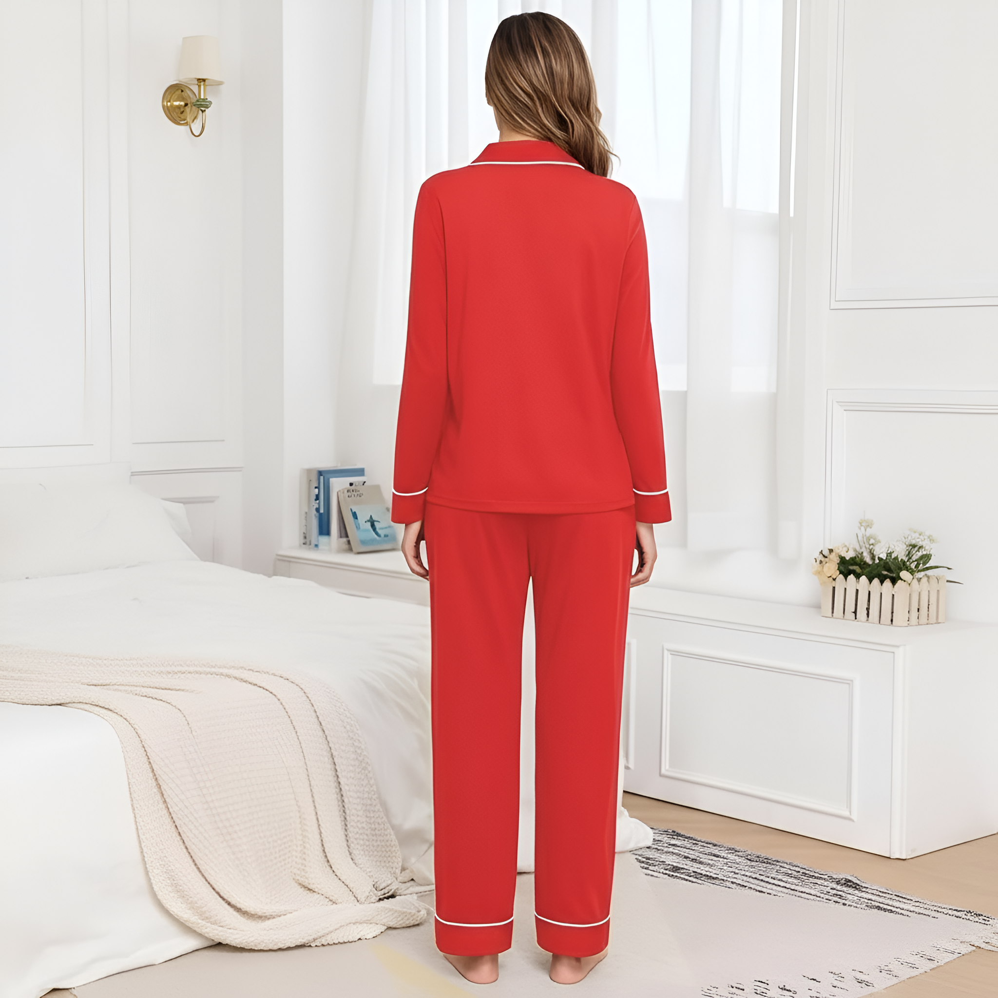 Long Sleeve Sleepwear Pajama Set With Button Down Design For Women