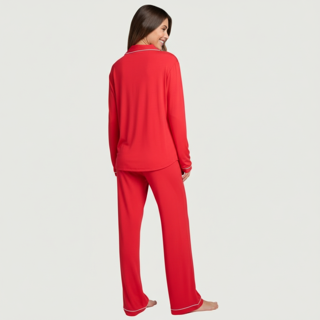 Button Front Lounge Pajama Set For Women