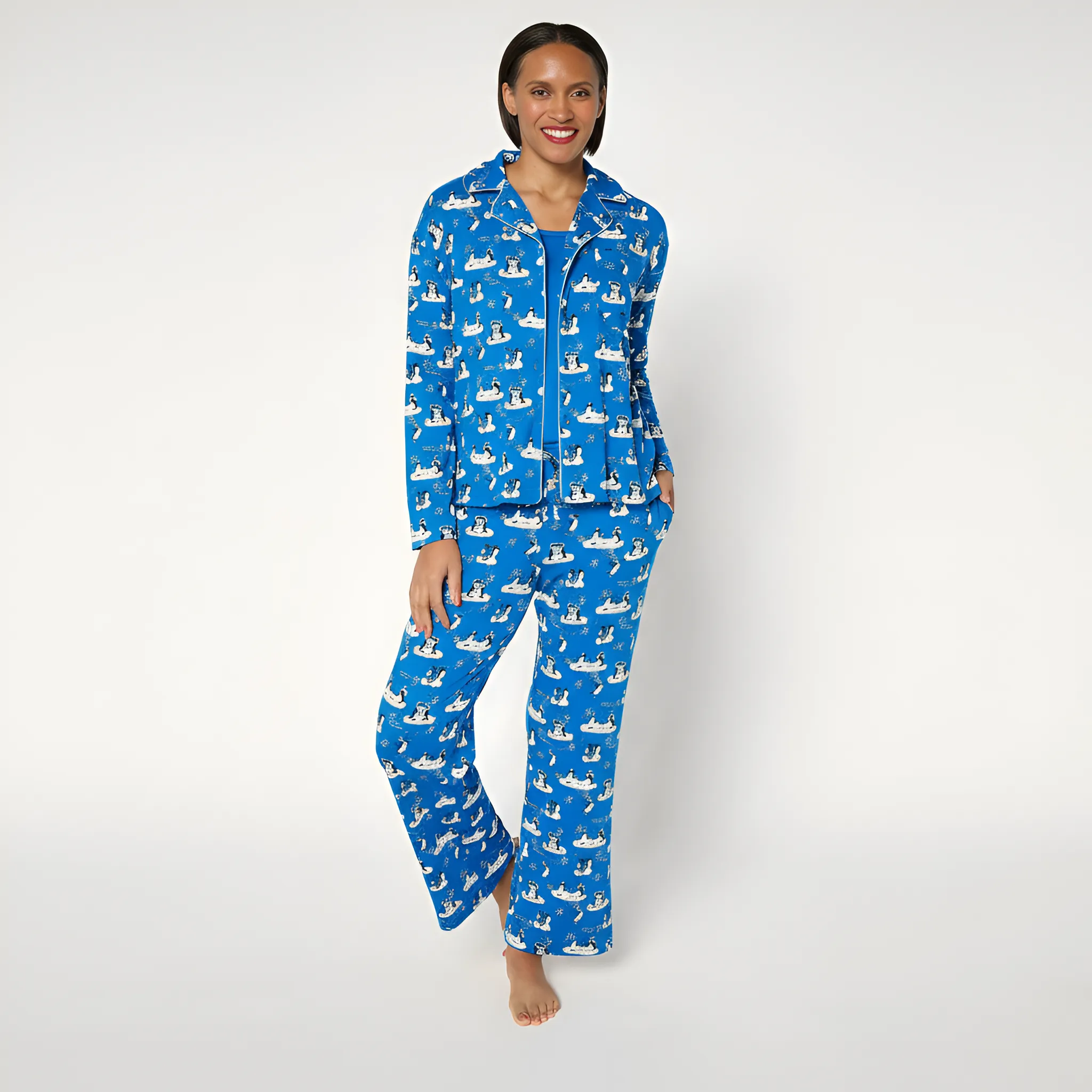 Petite Notch Collar Pajama Set For Women