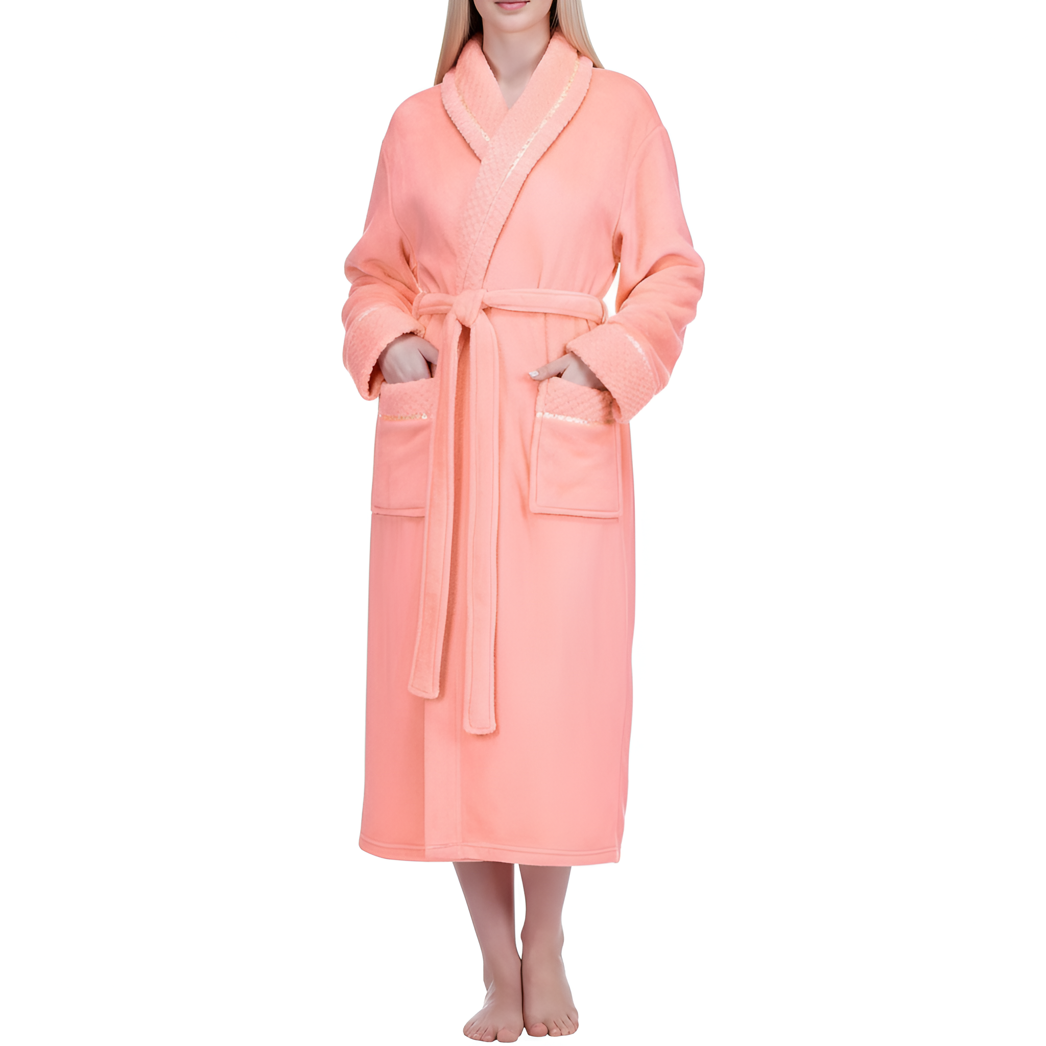 Soft Fleece Long Spa Bathrobe With Pockets