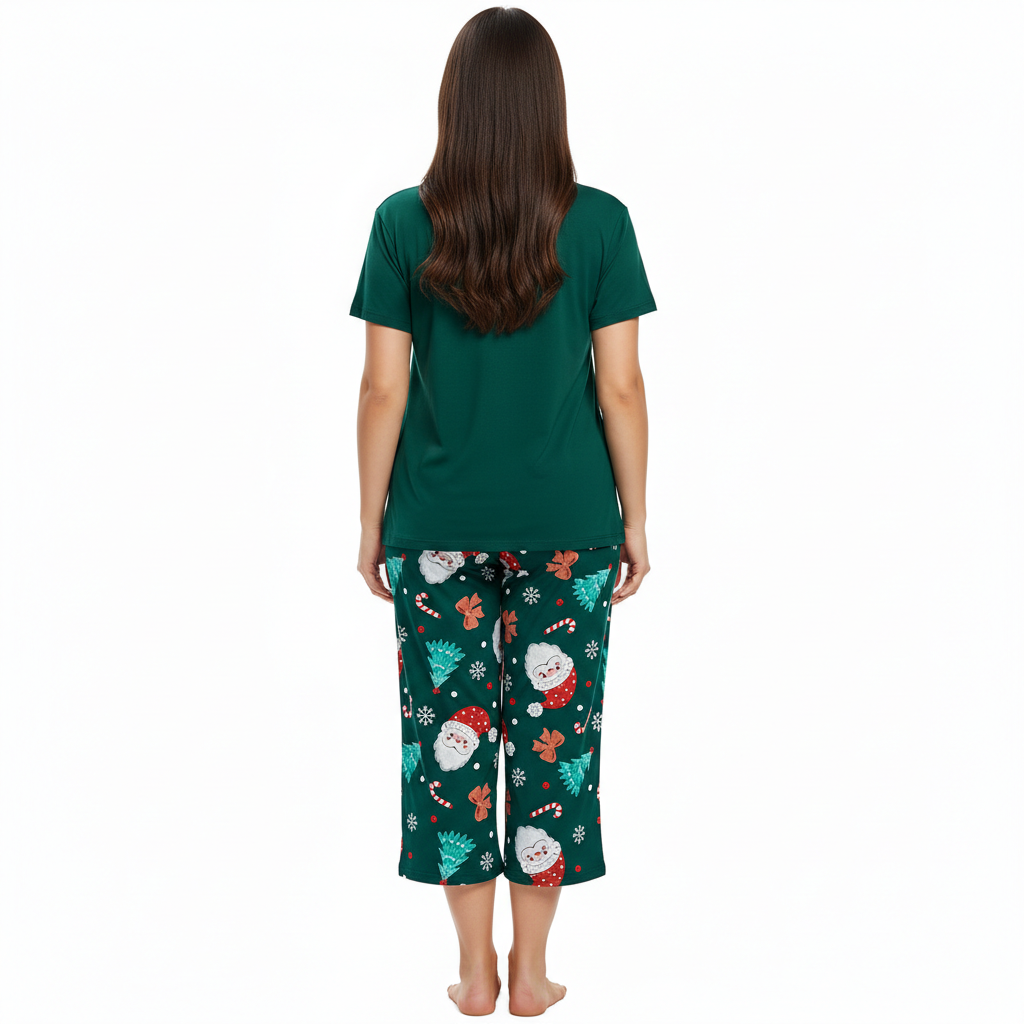 Sleepwear Top And Capri Pajama Pants Set For Women