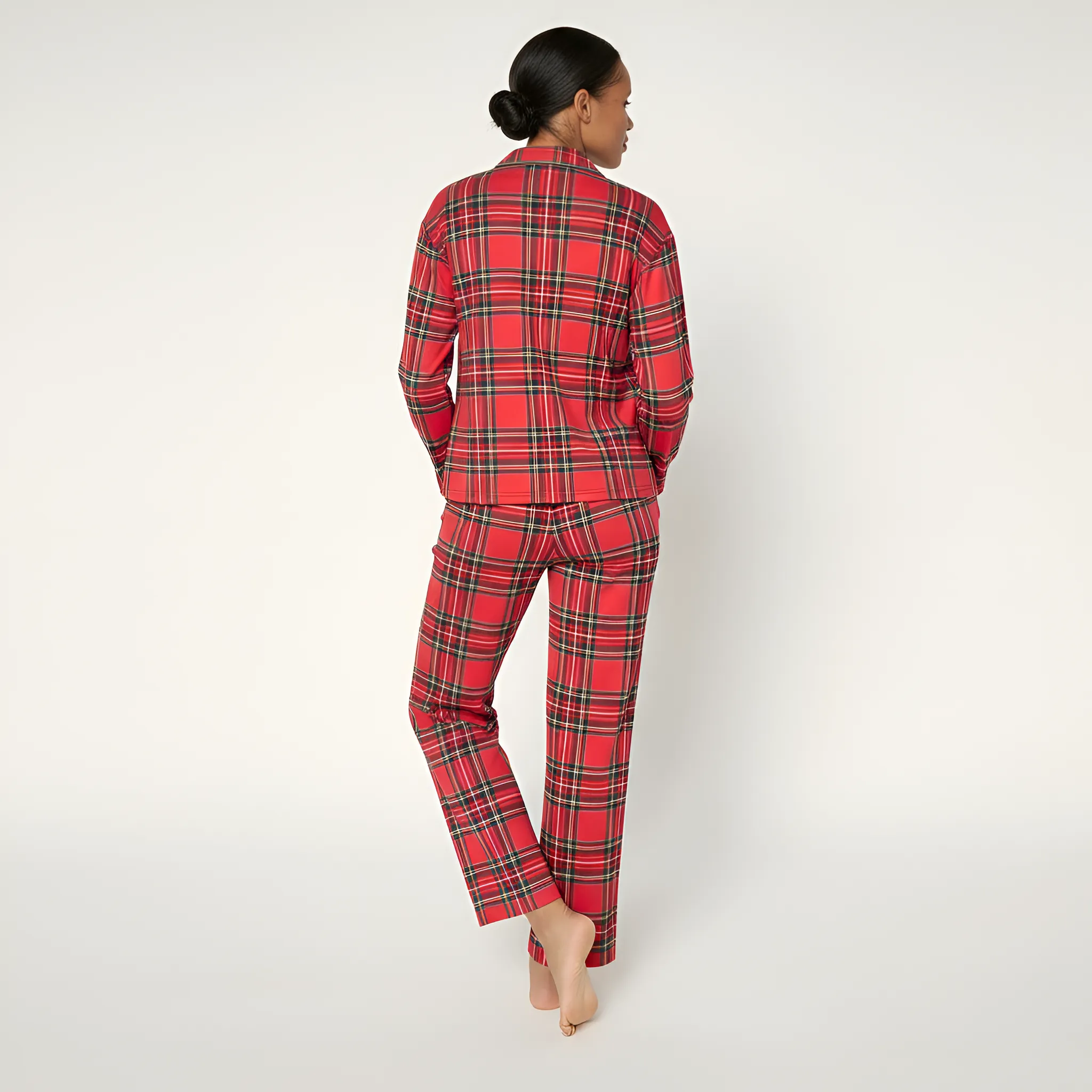 Petite Notch Collar Pajama Set For Women
