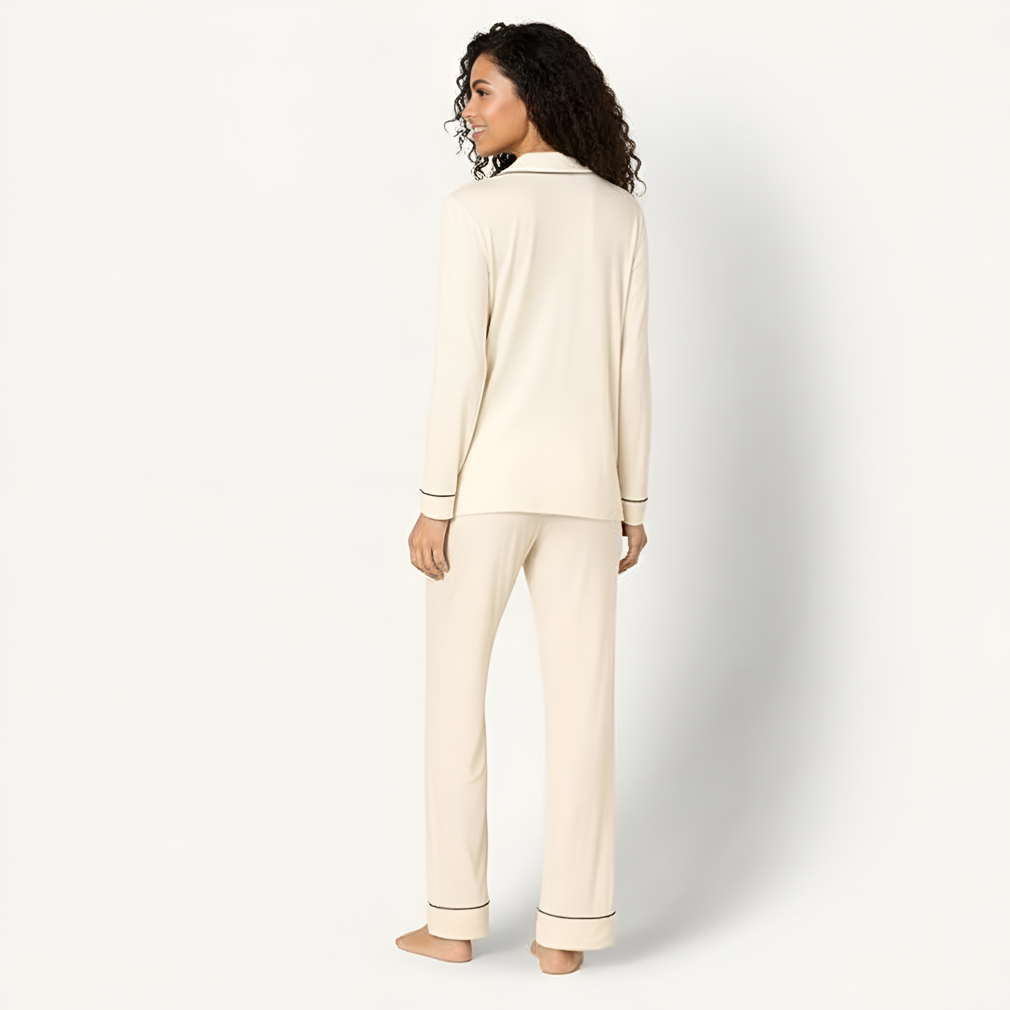 Classic Long Sleeve Button Front Pajama Set For Women