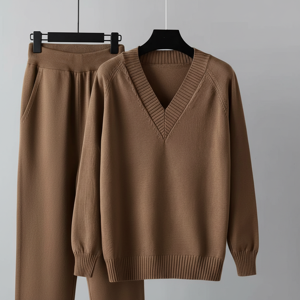 V Collar Knit Sweater Pant SetV Collar Knit Sweater Pant Set - Image 8