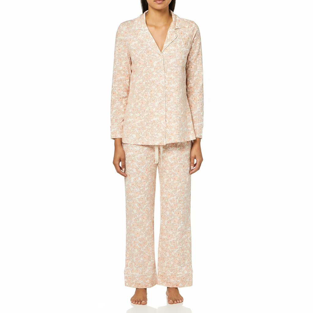 Long Sleeve Button Front Loungewear Pajama Set For Women