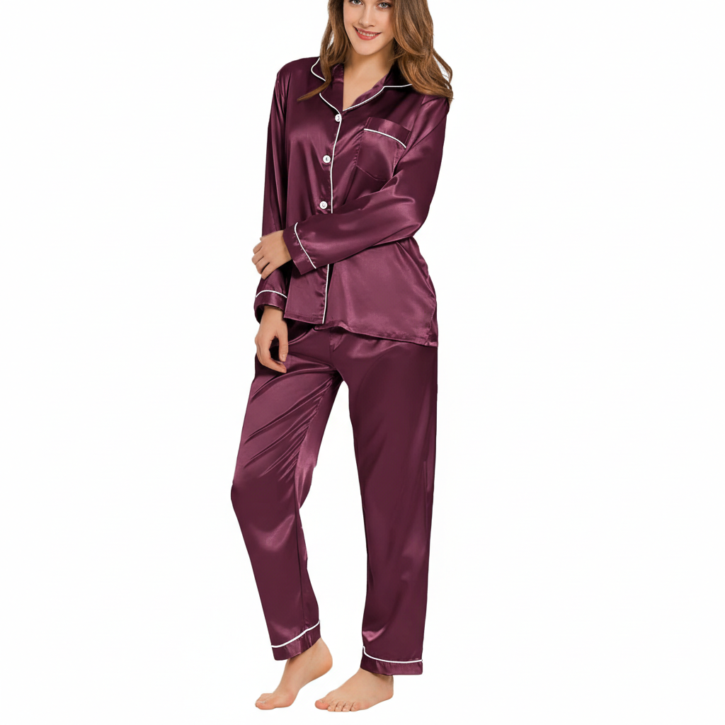 Classic Long Sleeve Pajama Set Button Down For Women