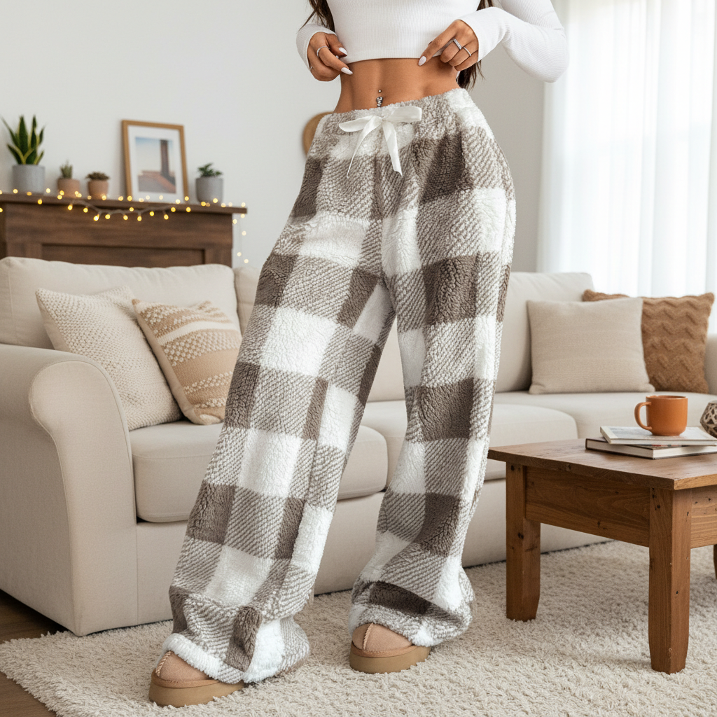 Fuzzy Plush Pajama Pants With Drawstring