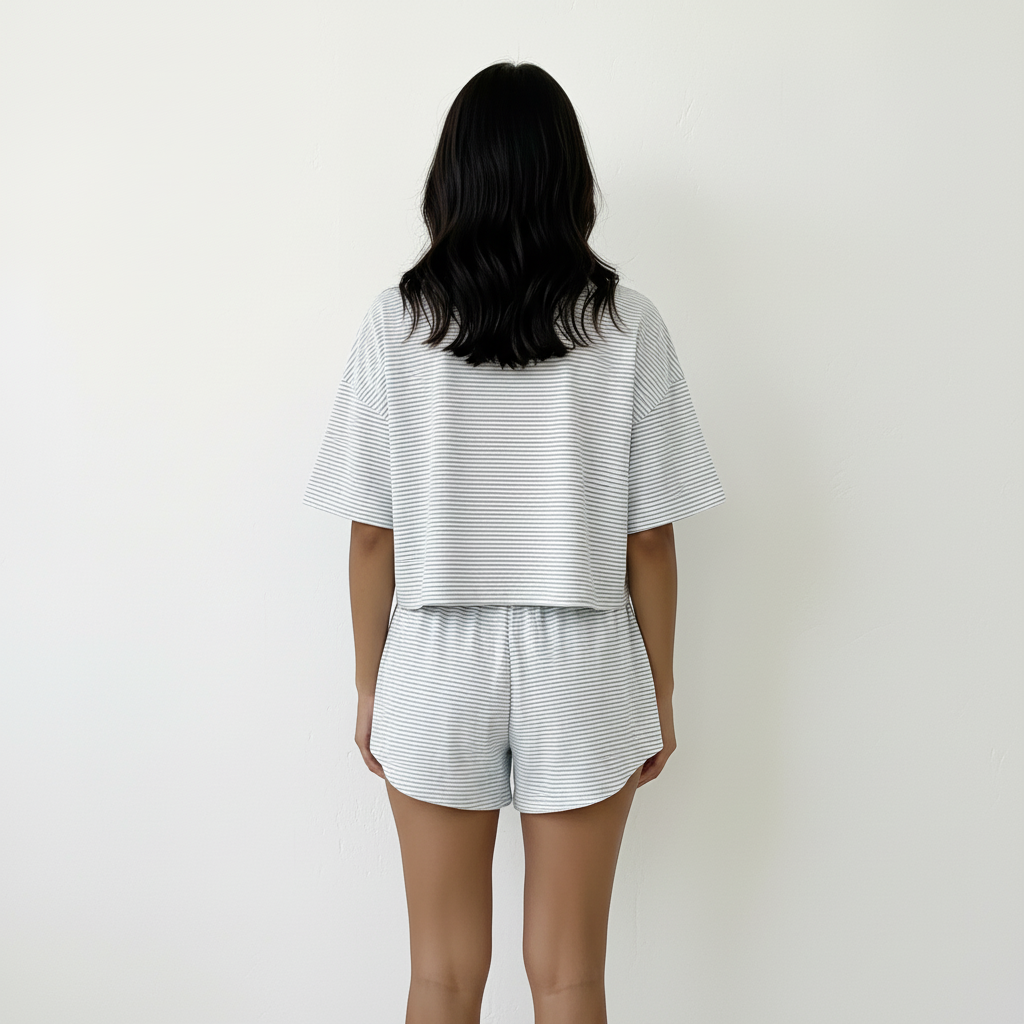 Two Piece Striped Print T Shirt And Wrap Split Short Pajamas Set For Women