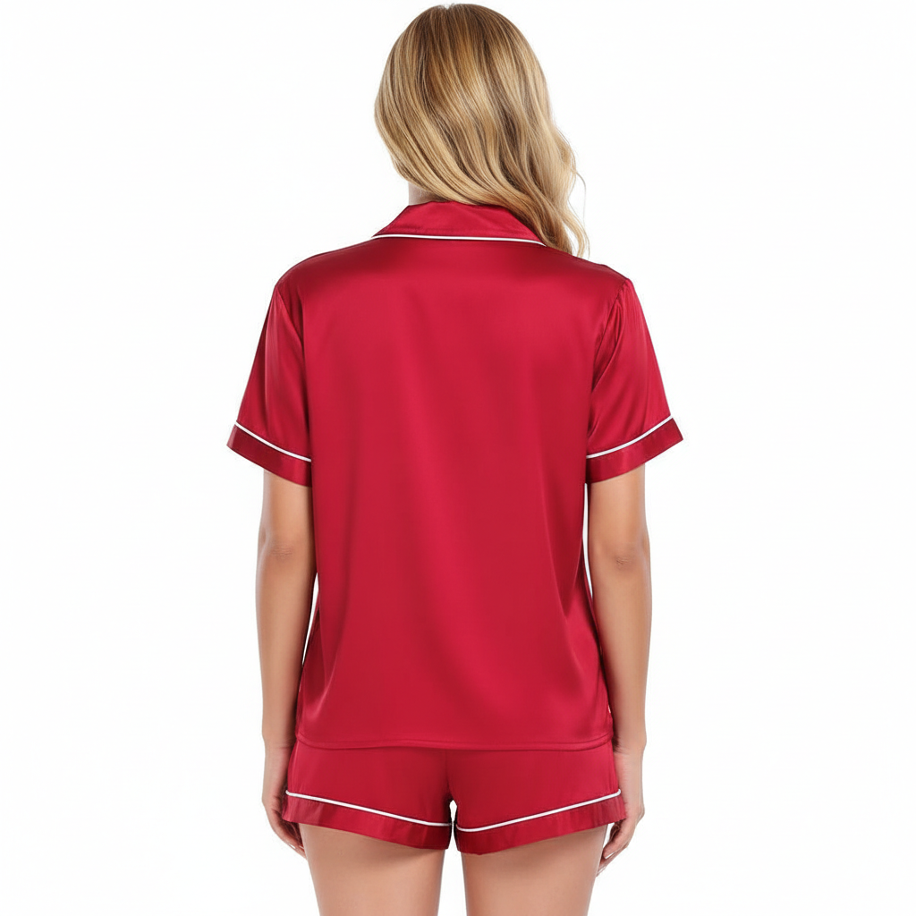 2 Piece Short Sleeve Button Down Top And Shorts Pajama Set For Women