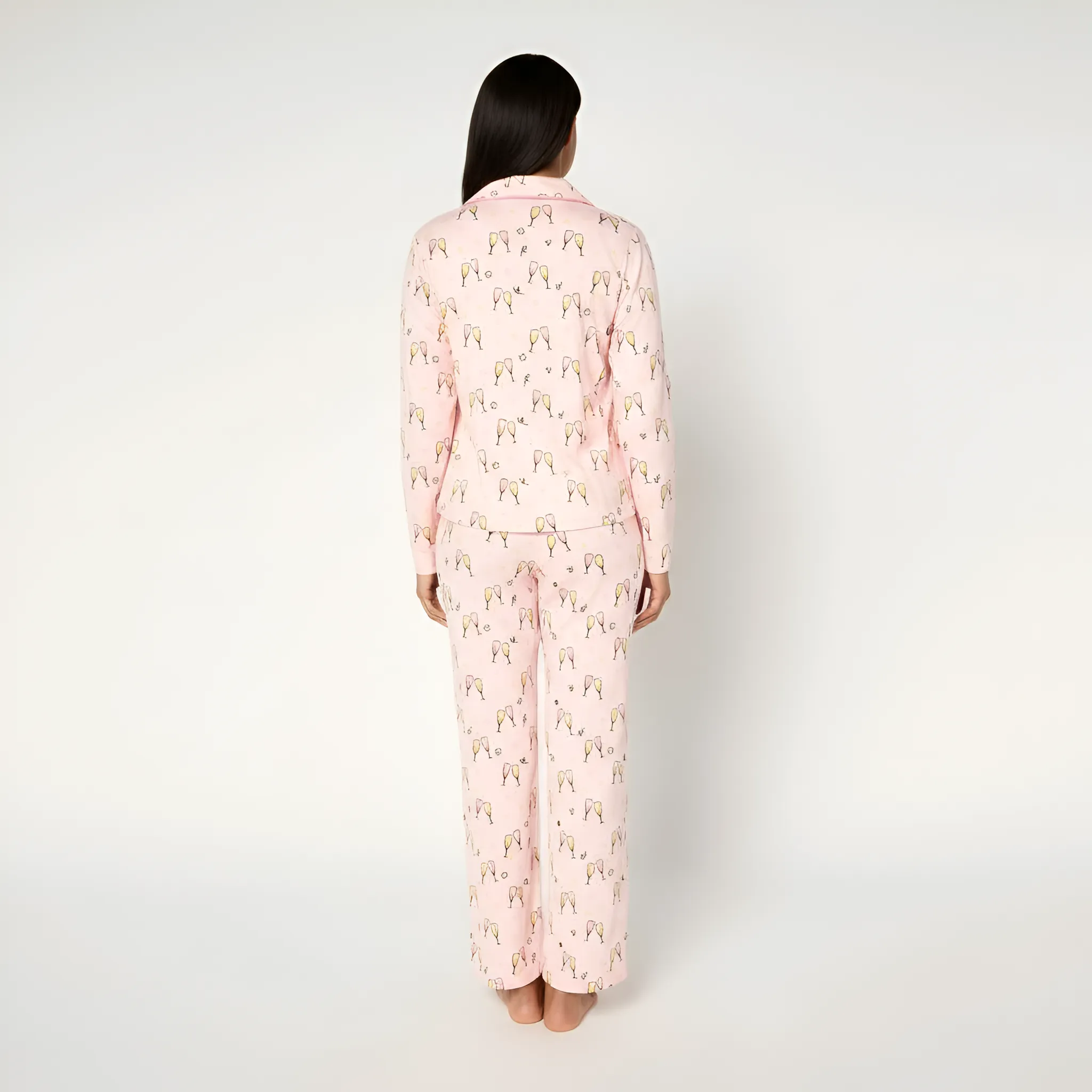 Petite Notch Collar Pajama Set For Women