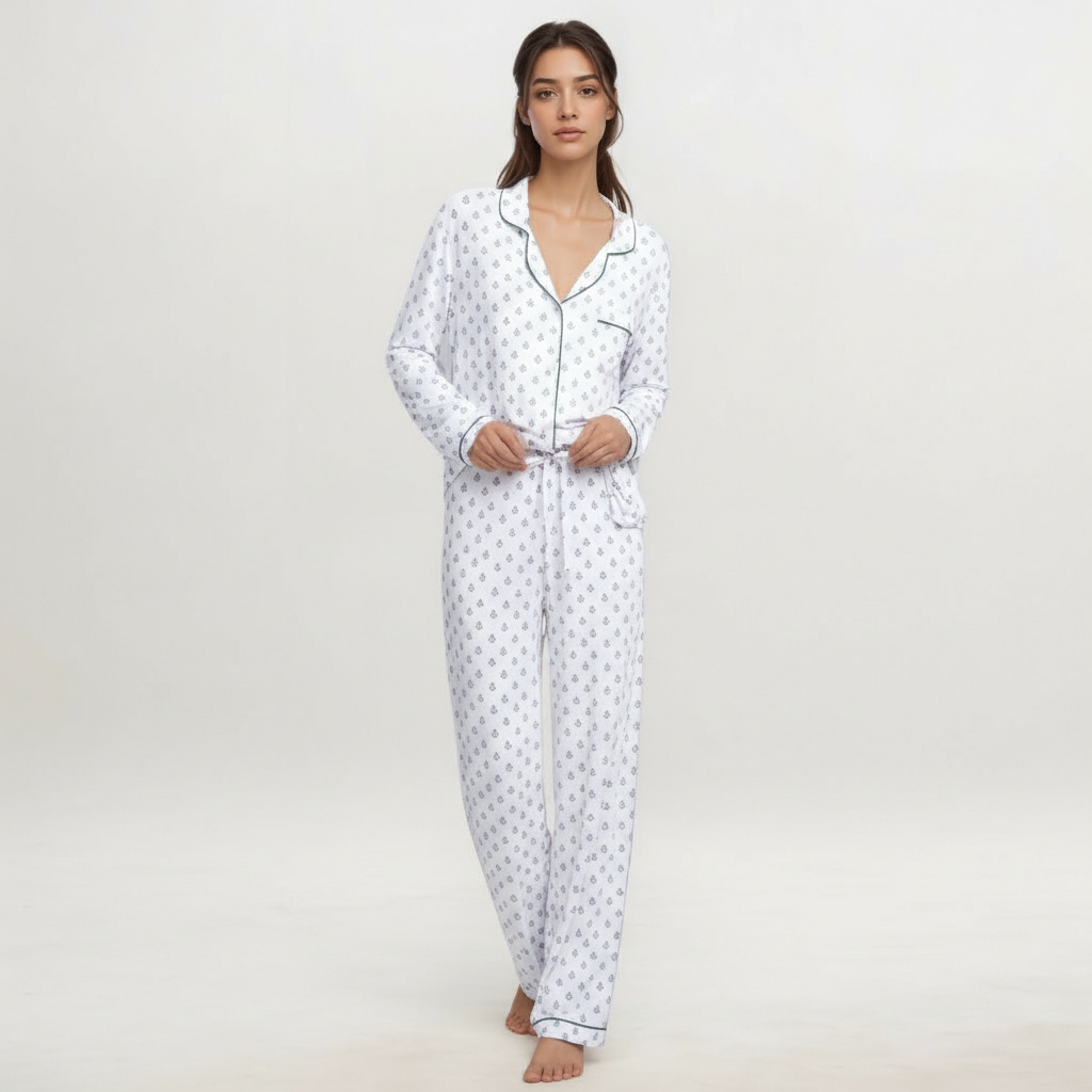 Button Front Lounge Pajama Set For Women