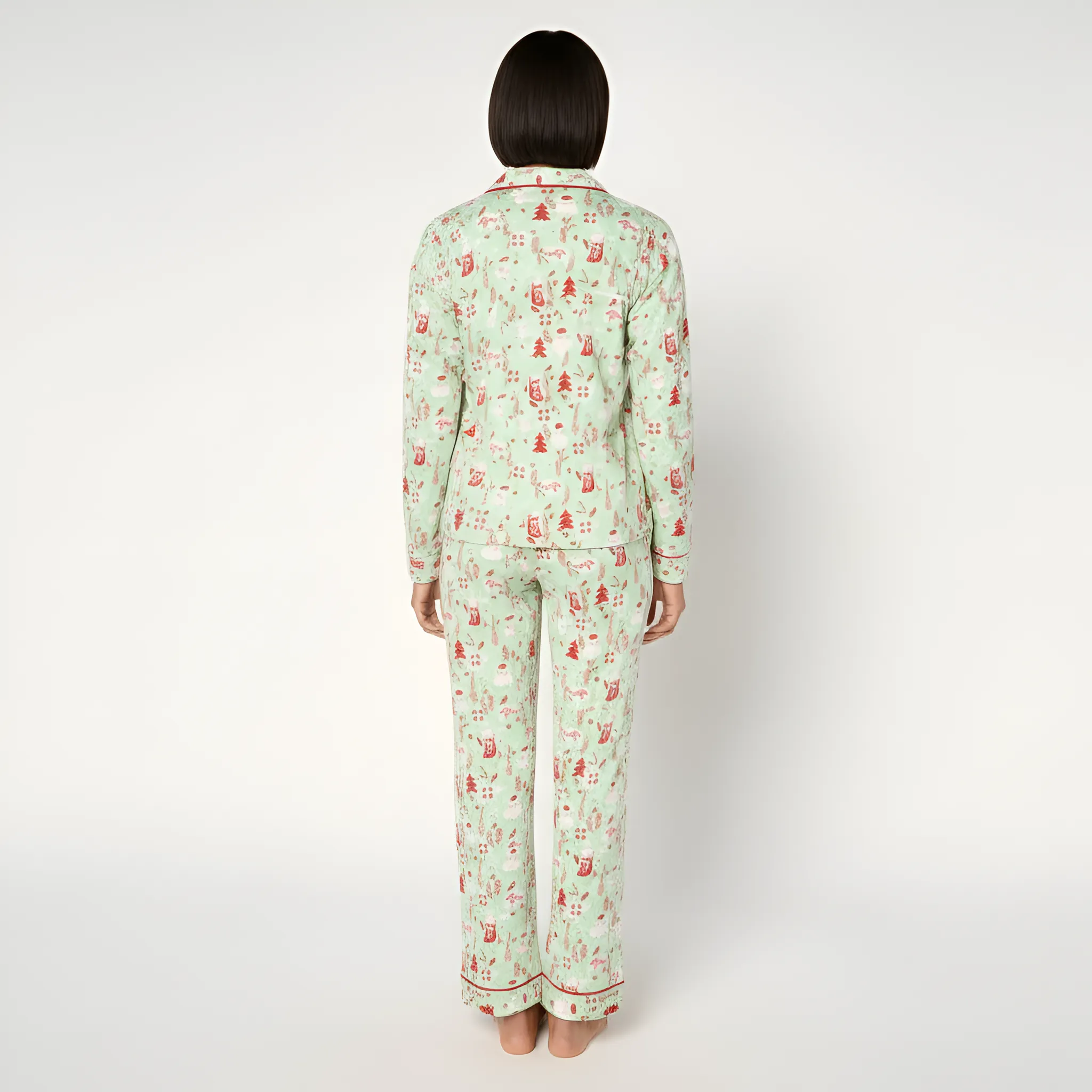 Petite Notch Collar Pajama Set For Women