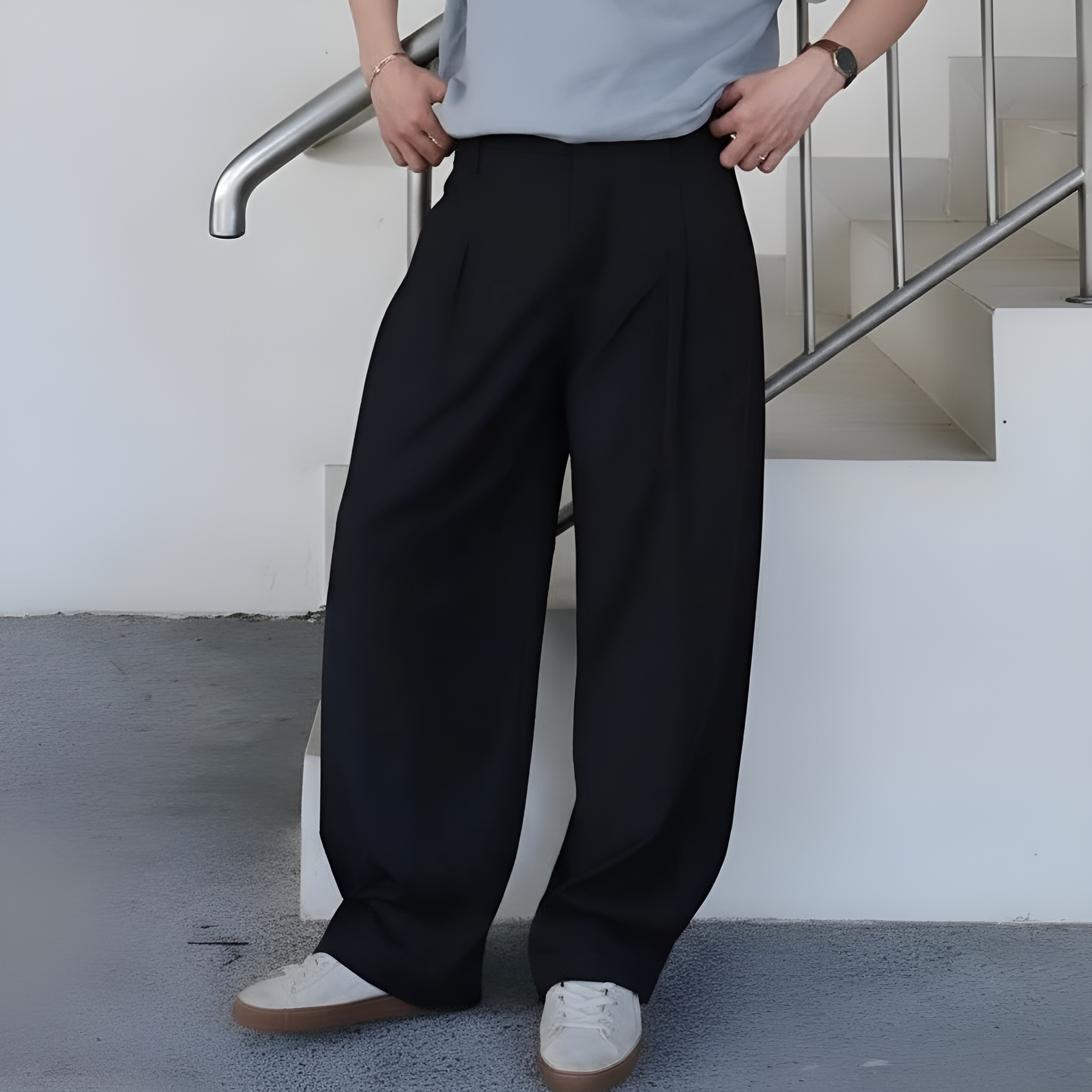 Pleated Oversized Structured Pants For Daily Use