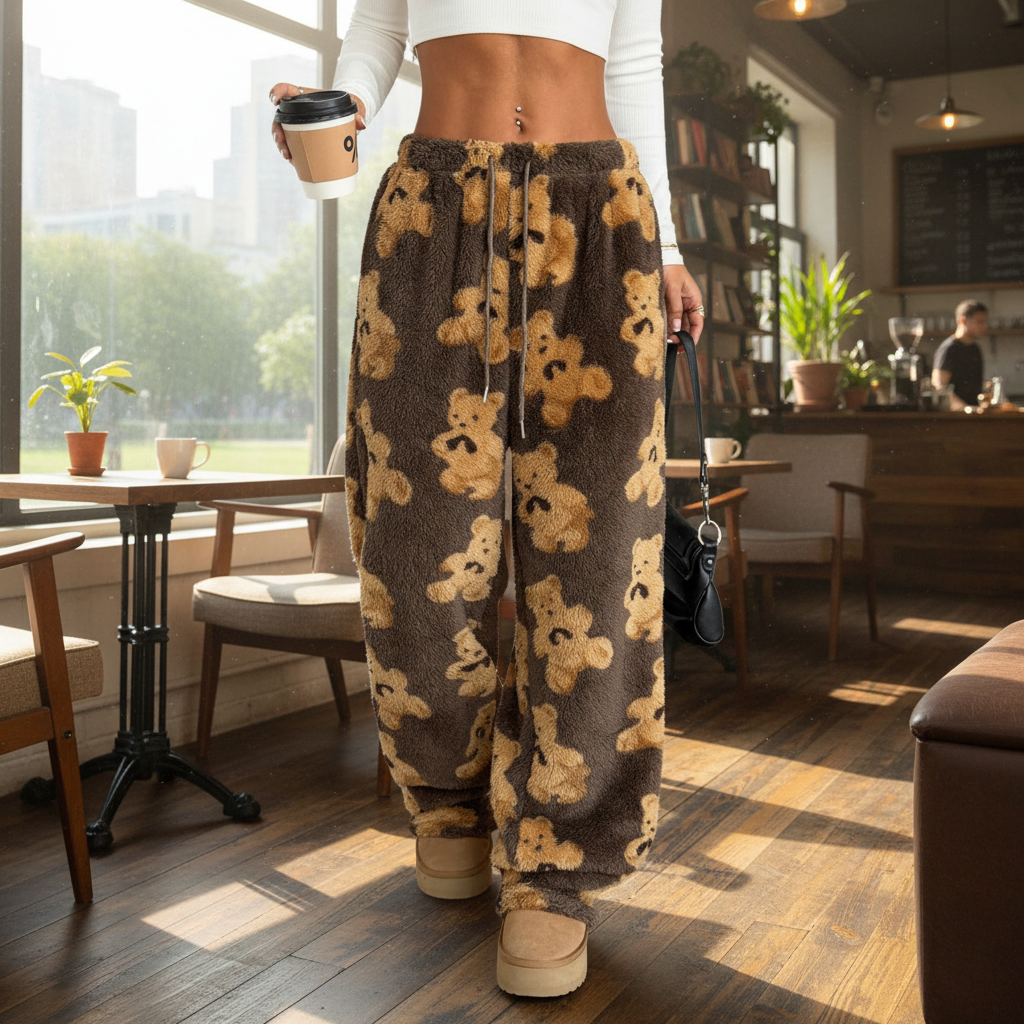 Fuzzy Plush Pajama Pants With Drawstring