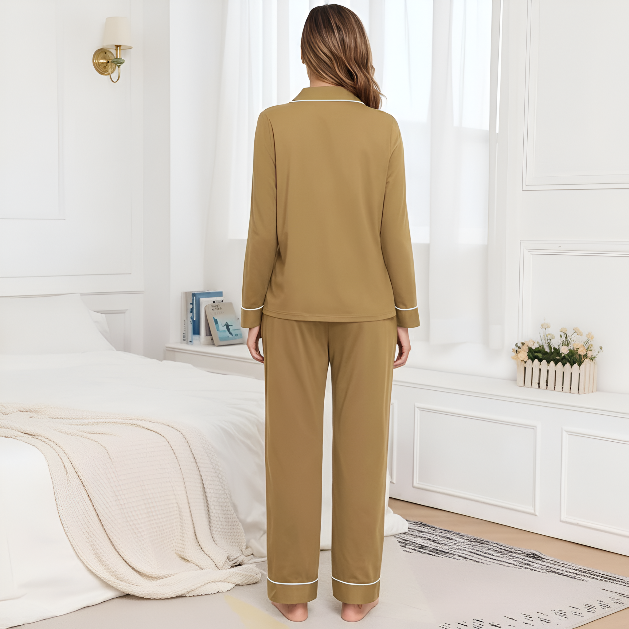 Long Sleeve Sleepwear Pajama Set With Button Down Design For Women