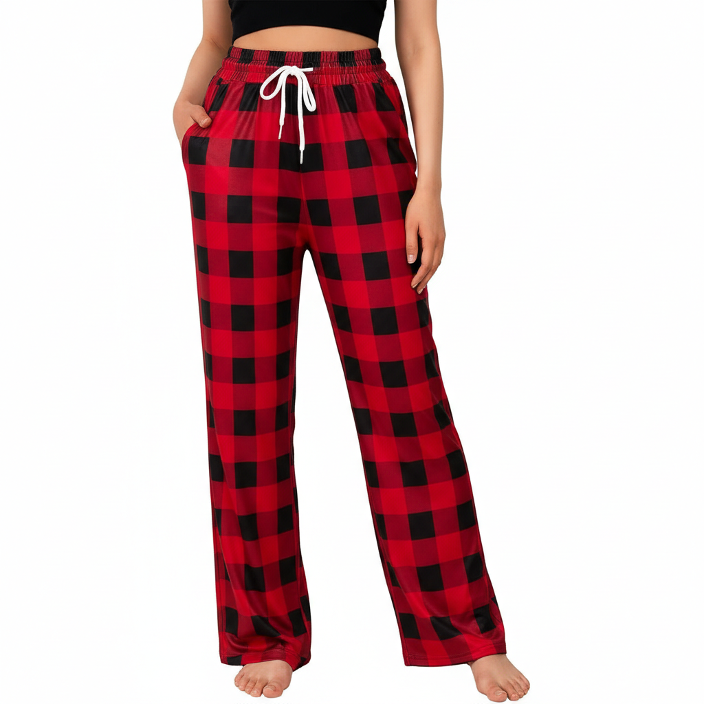 Plaid Pajama Pants For Lounge With Pockets For Women