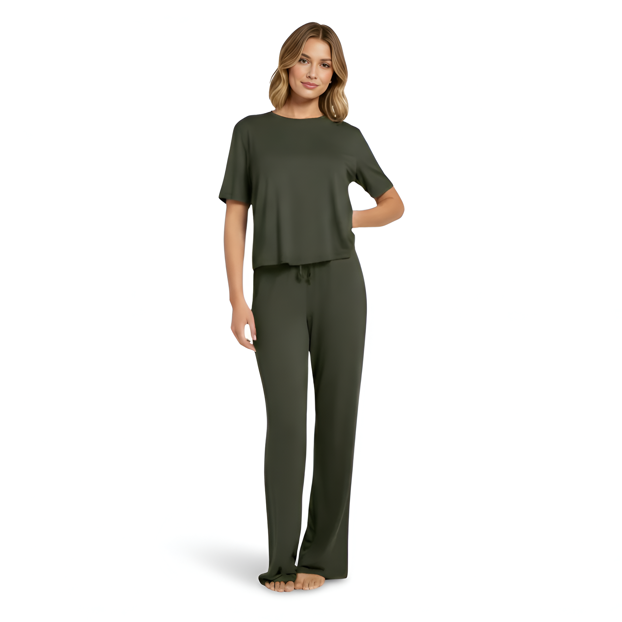 Soft Rayon Pajama Set With Drawstring Pants