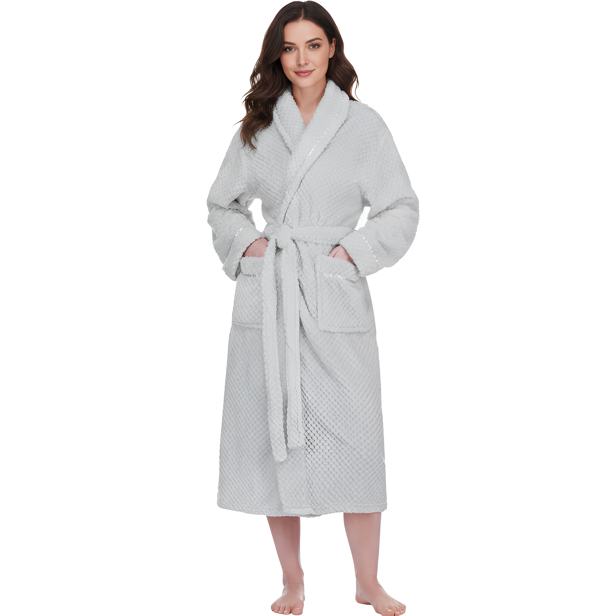 Plush Textured Design Fleece Long Bathrobe For Women