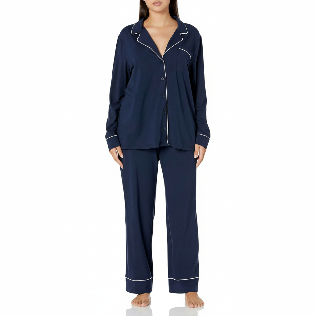 Long Sleeve Button Front Loungewear Pajama Set For Women