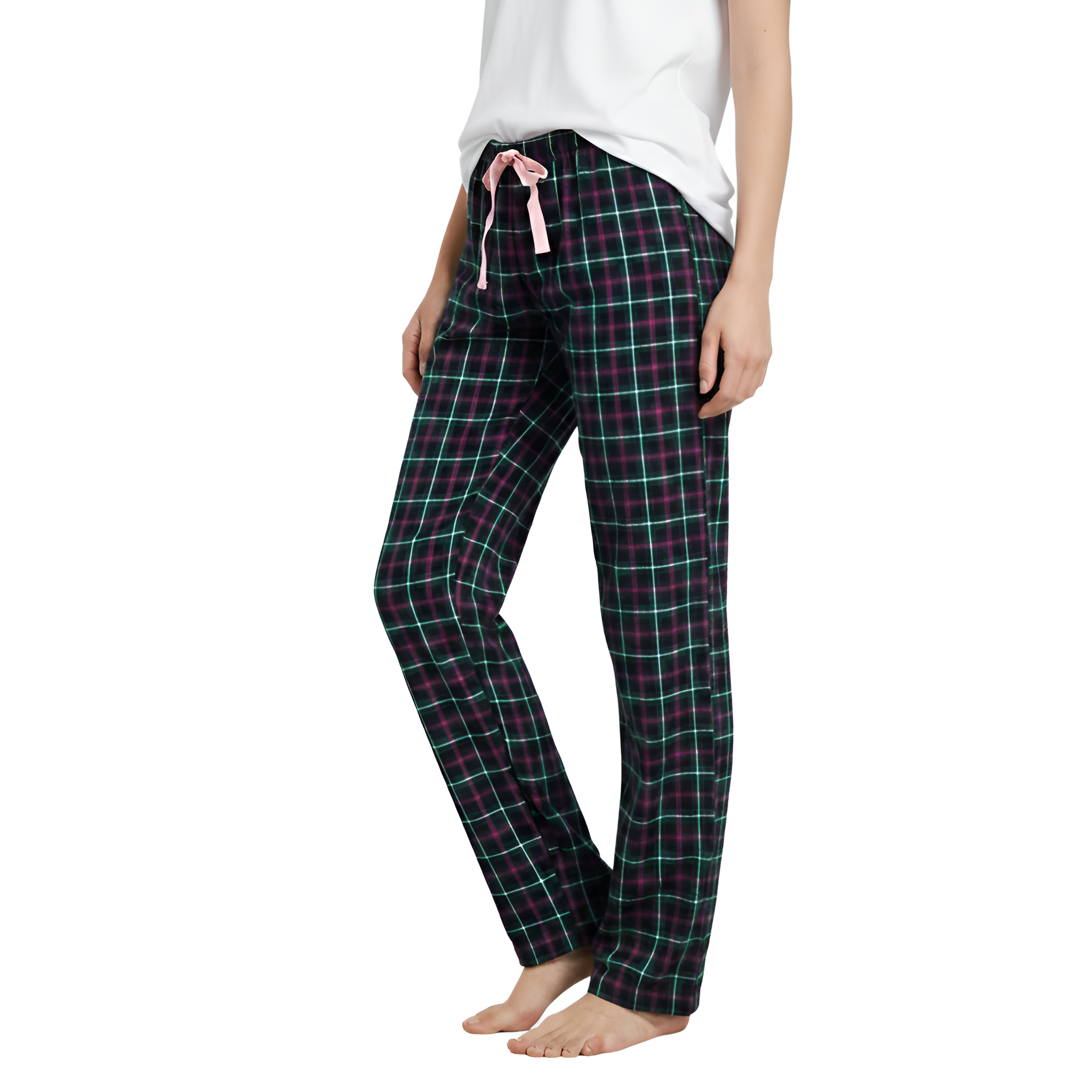 Flannel Plaid Pajama Pants With Drawstring For Women