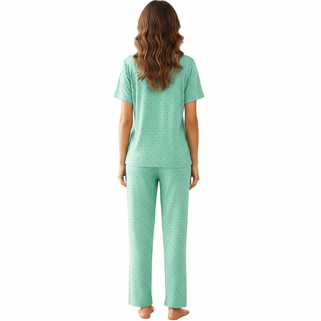 Pajamas Set With Notch Collar Button Down Top And Long Pants For Women