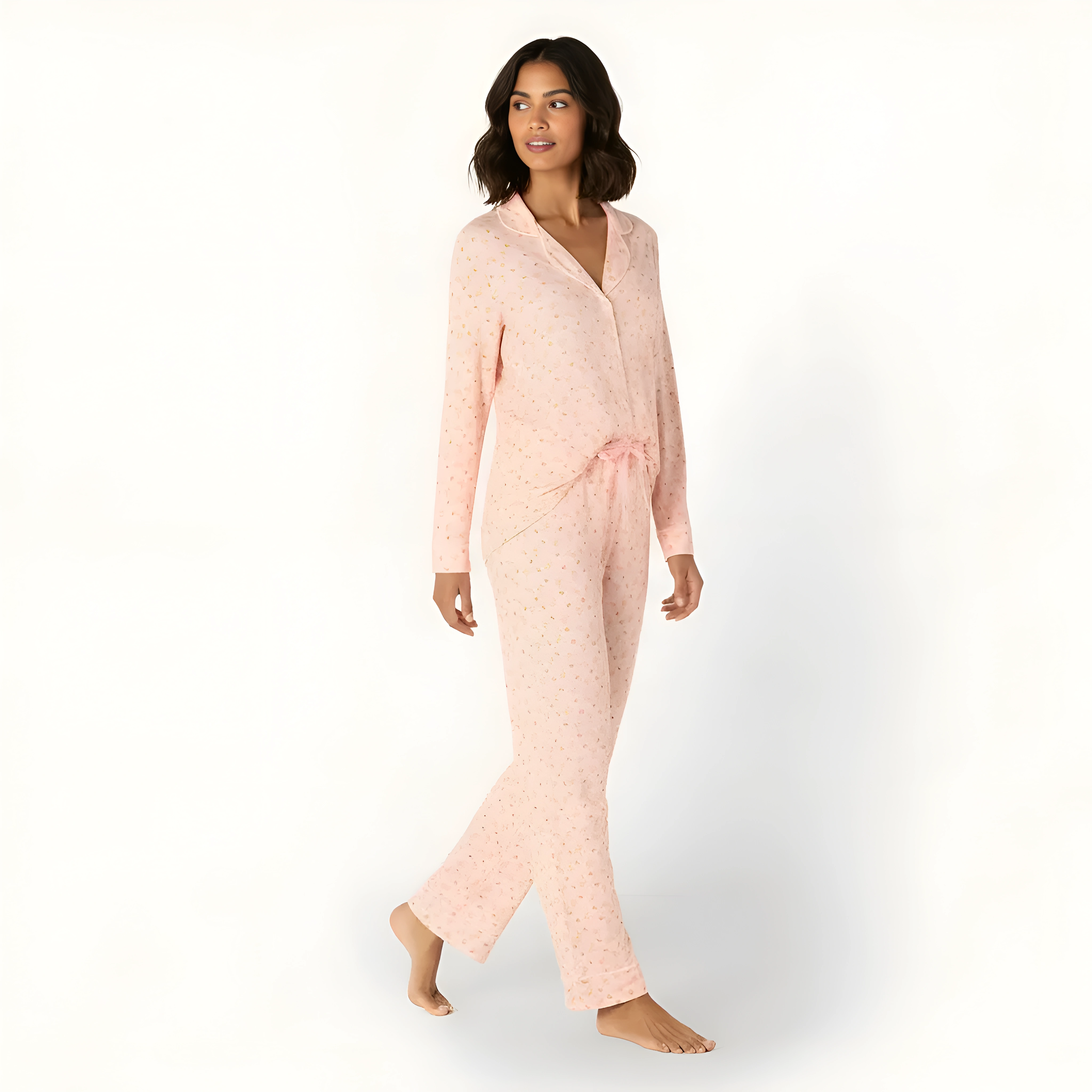 Classic Long Sleeve Button Front Pajama Set For Women