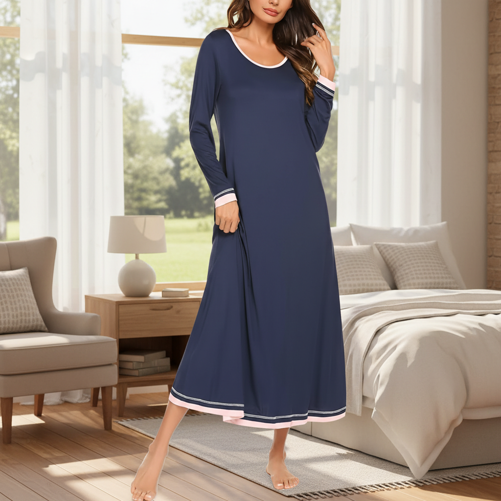 Full Length Nightgown With Long Sleeve Sleepwear For Women