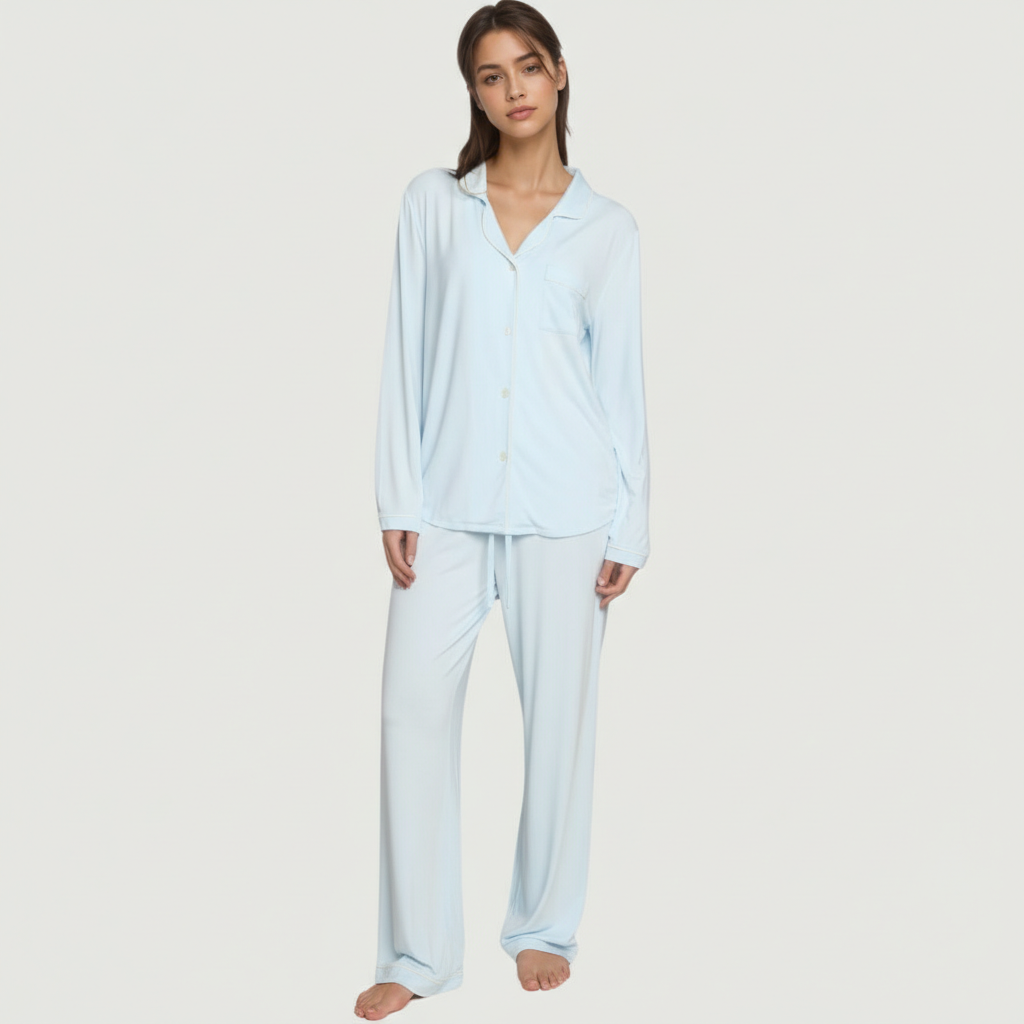 Button Front Lounge Pajama Set For Women