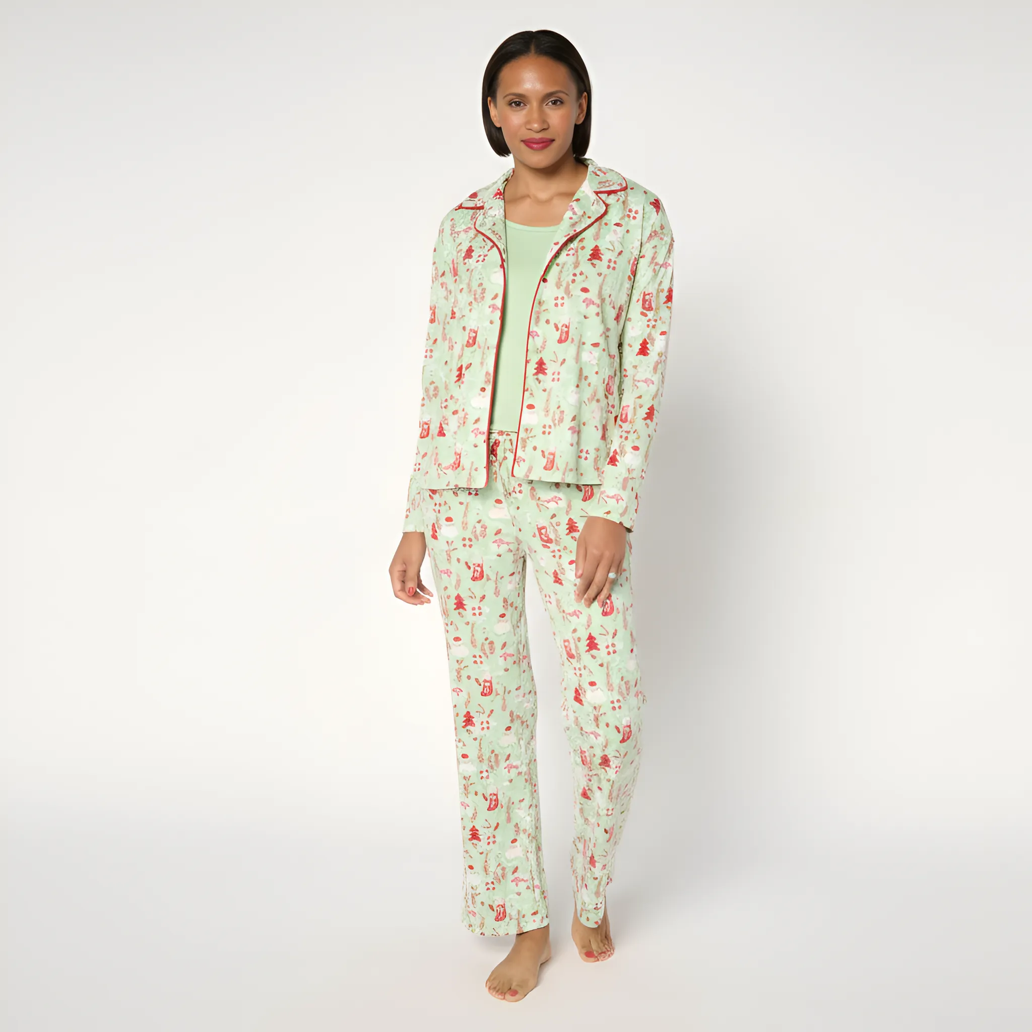 Petite Notch Collar Pajama Set For Women