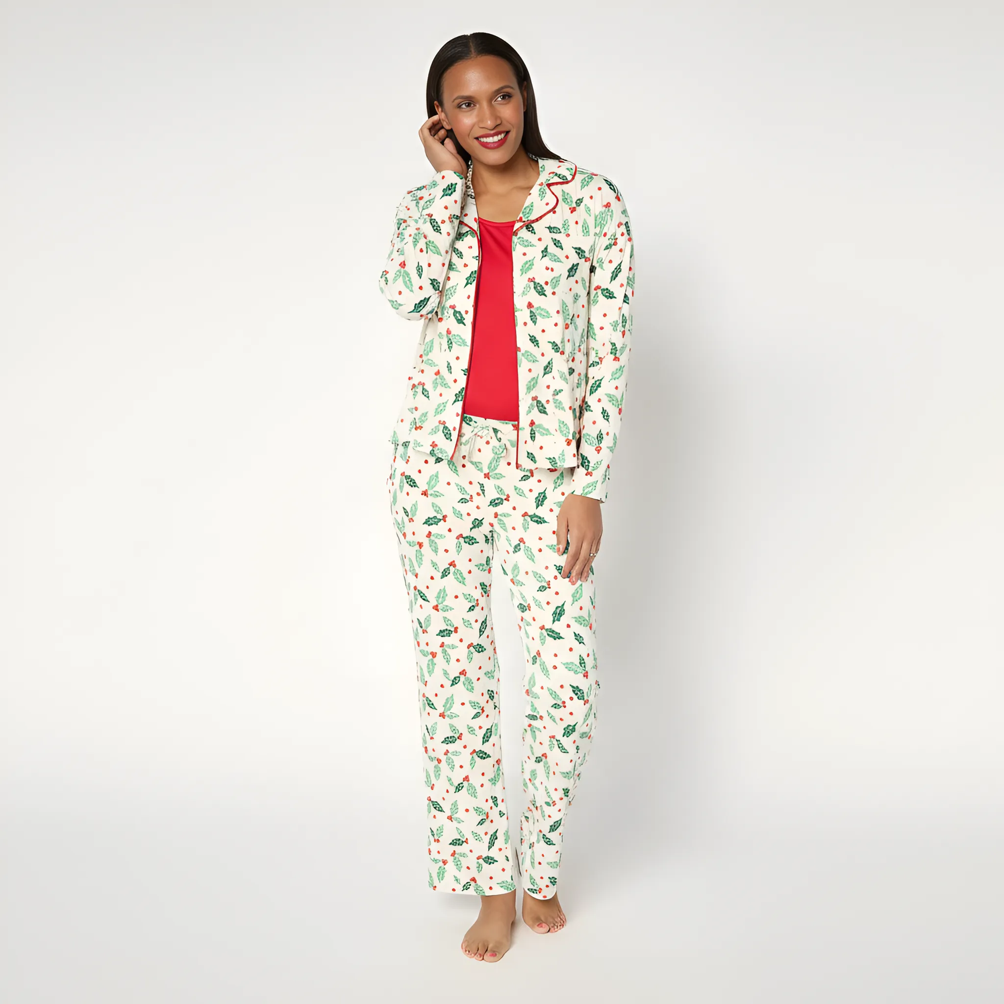 Petite Notch Collar Pajama Set For Women
