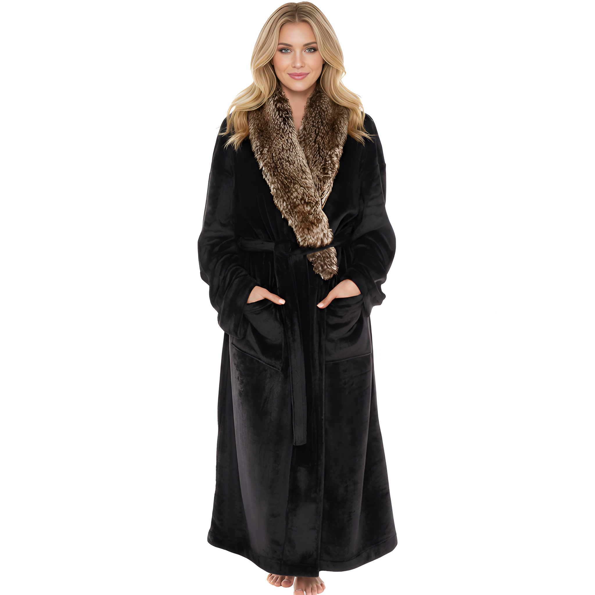 Soft Fleece Shawl Collar Design Long Fluffy Bathrobe