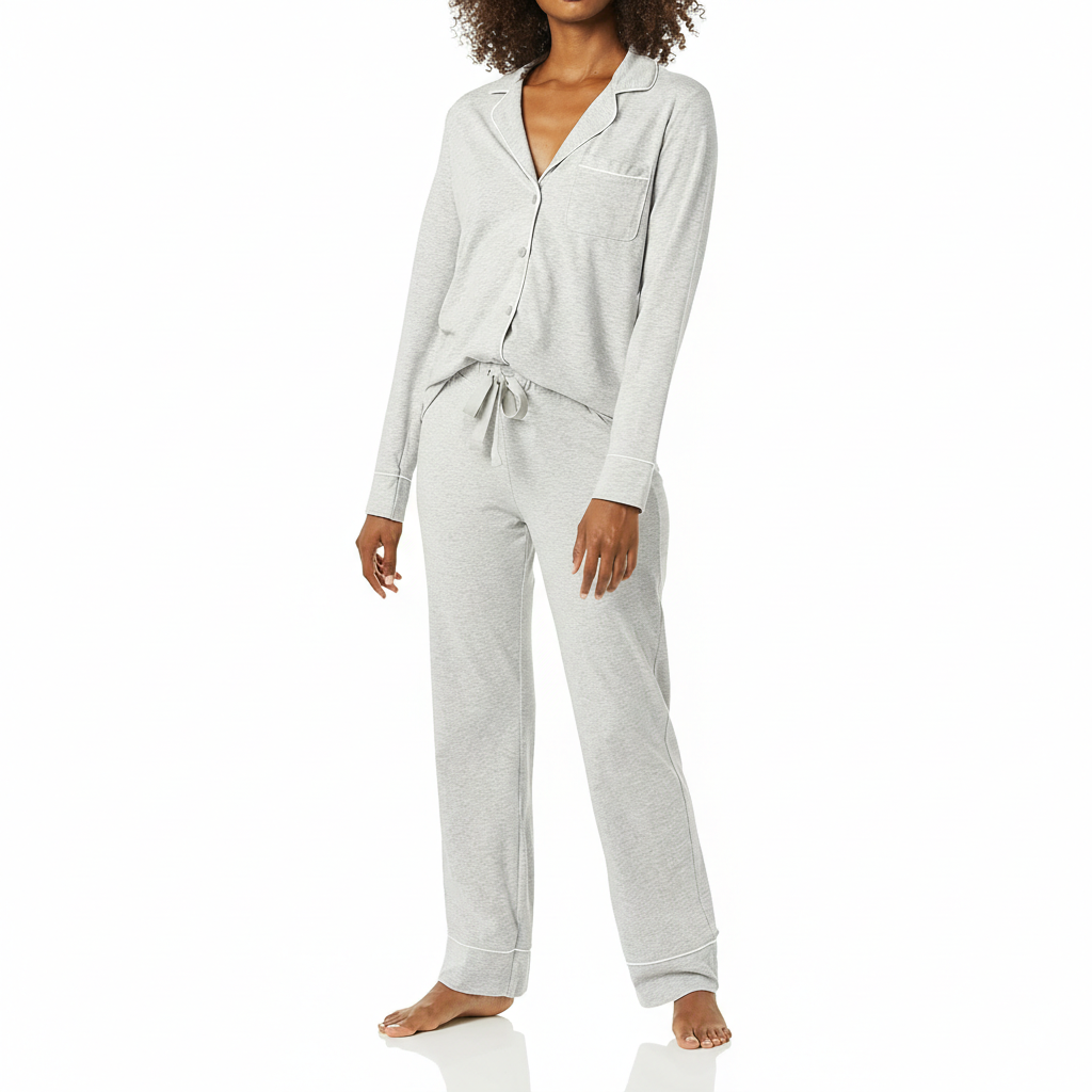 Long Sleeve Button Front Loungewear Pajama Set For Women