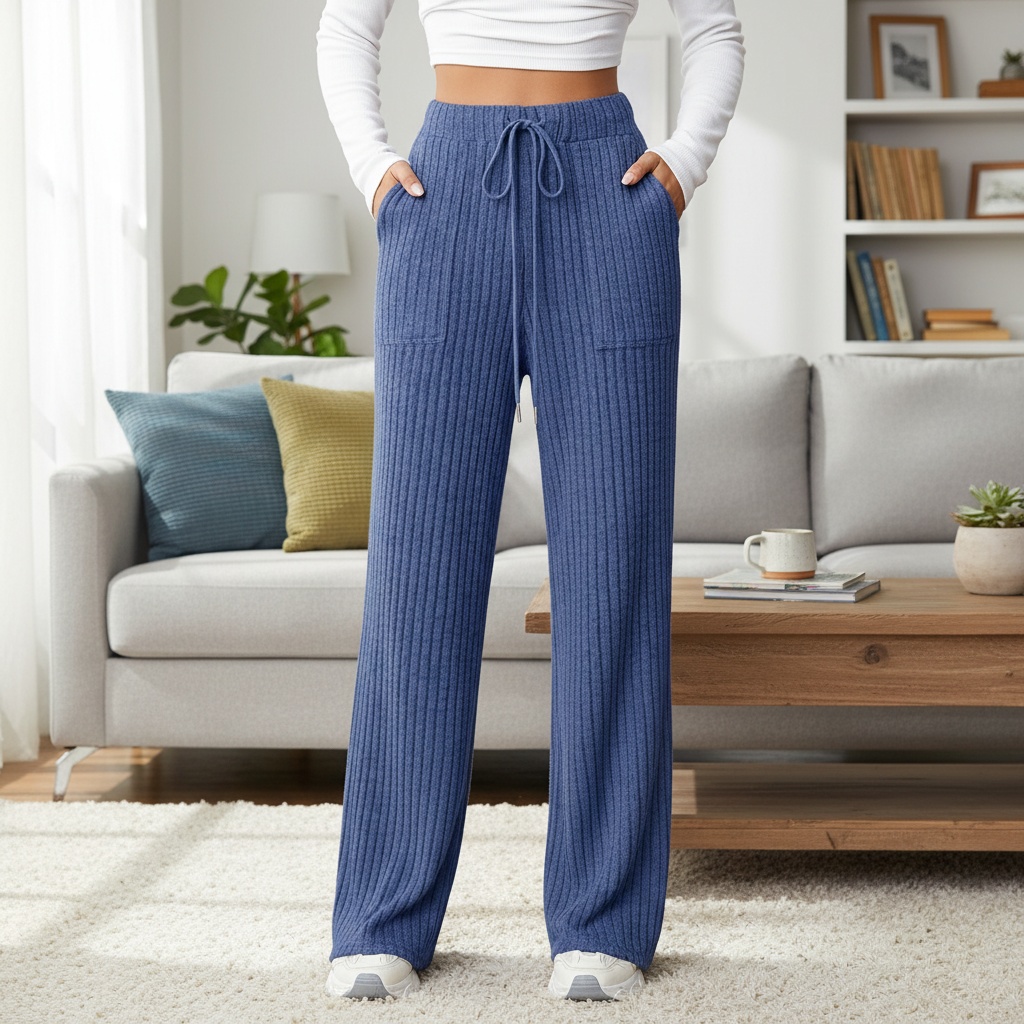 Ribbed Knit Lounge Pants With Pockets
