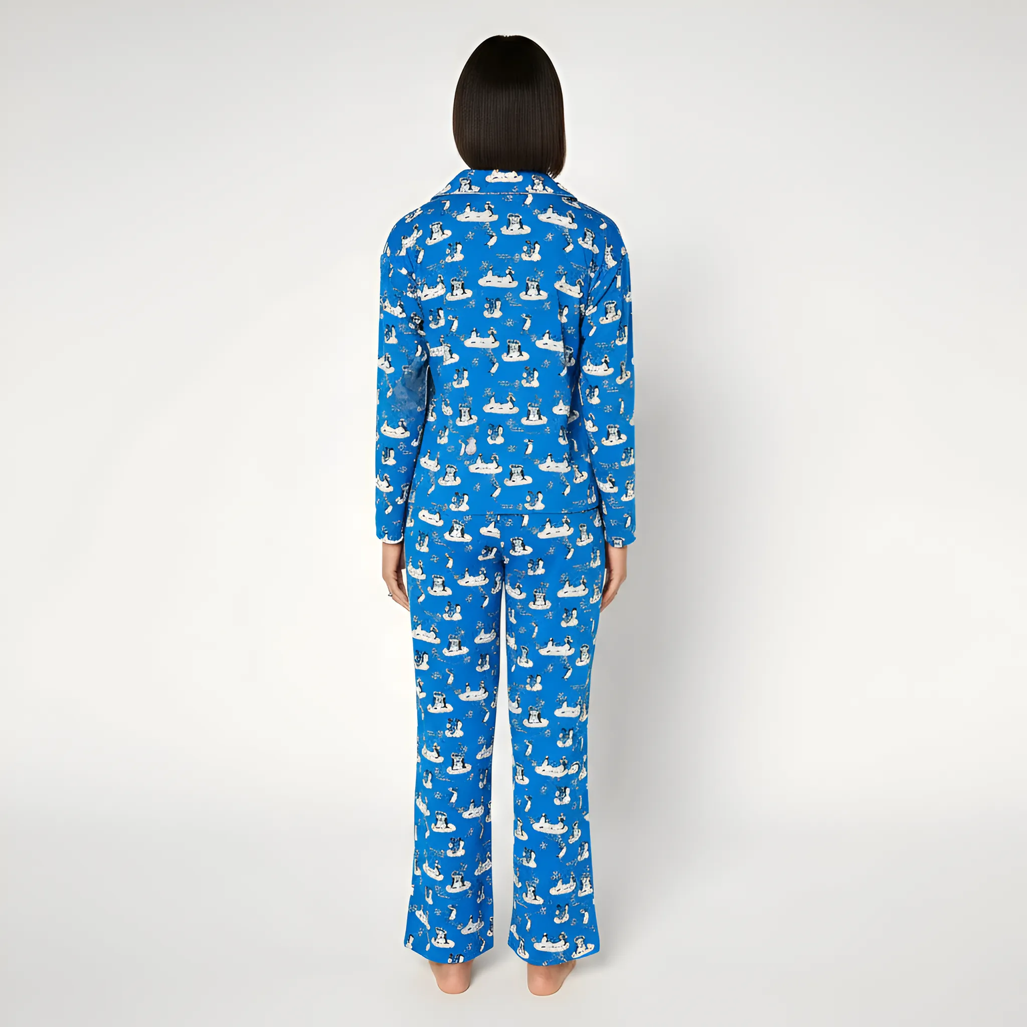 Petite Notch Collar Pajama Set For Women