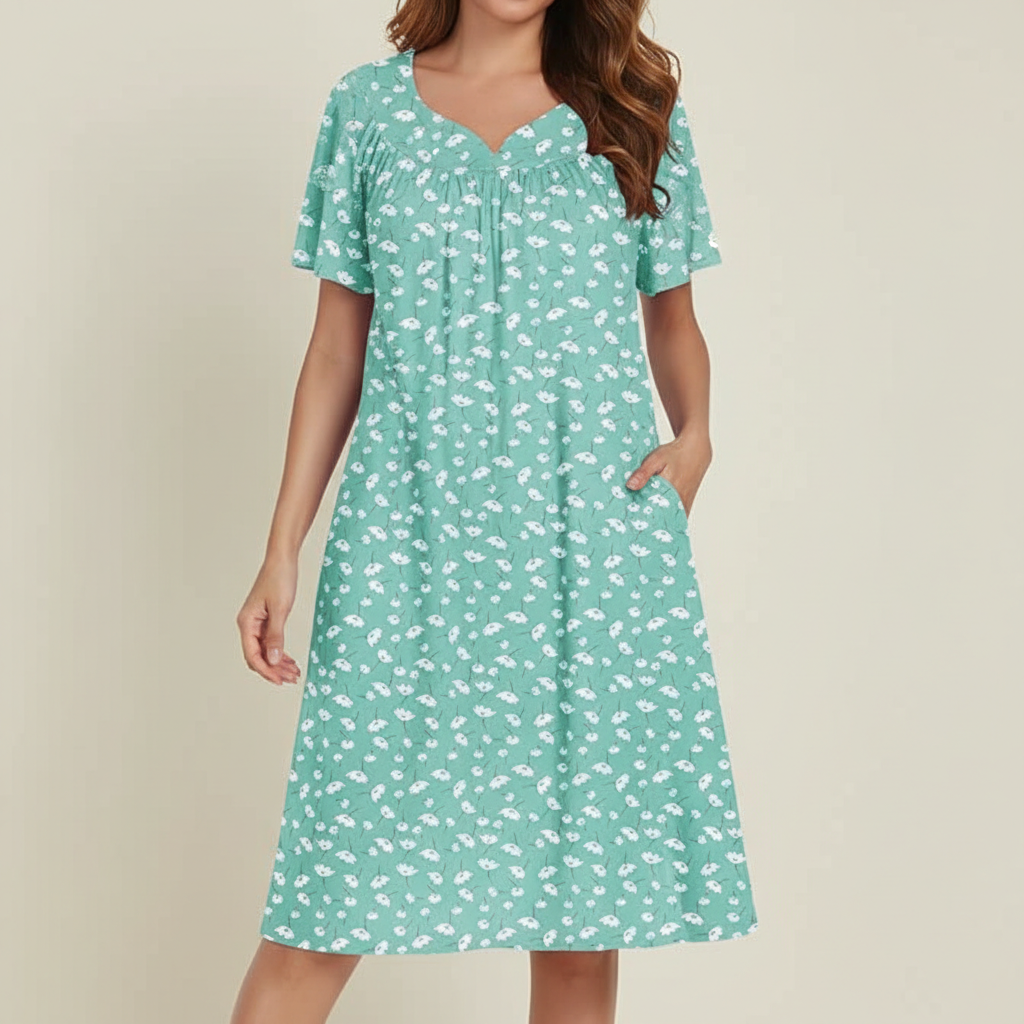 Pleated Nightgowns Short Sleeve House Dress