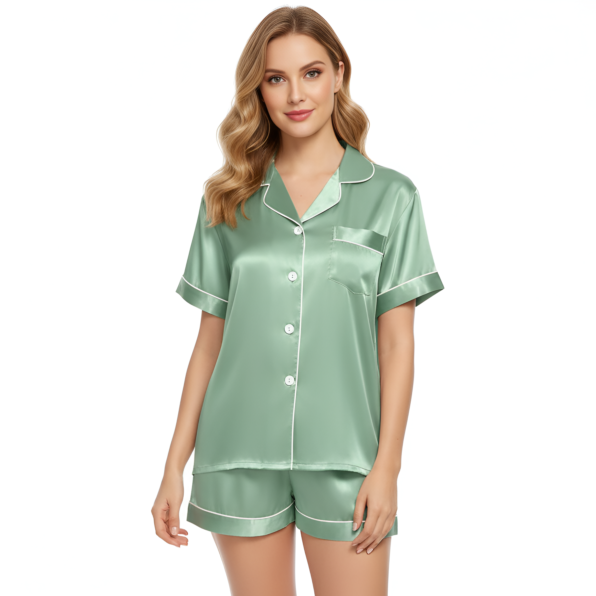 2 Piece Short Sleeve Button Down Top And Shorts Pajama Set