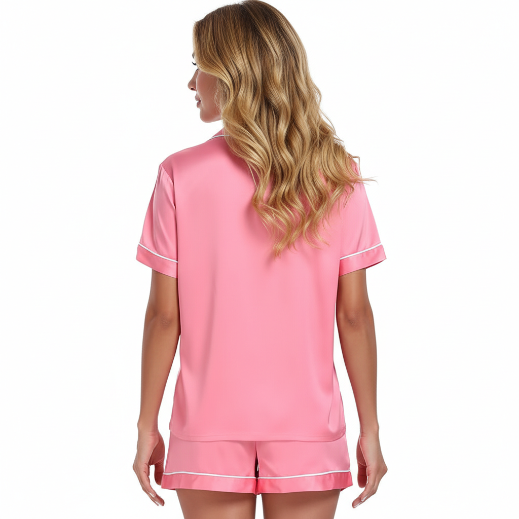 2 Piece Short Sleeve Button Down Top And Shorts Pajama Set For Women