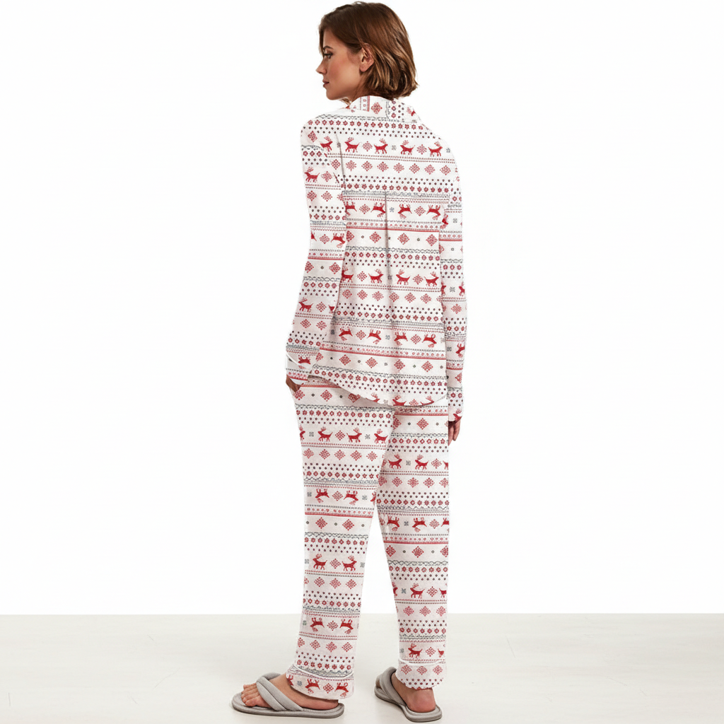 Soft Long Sleeve Pajama Set Button Front Sleepwear For Women