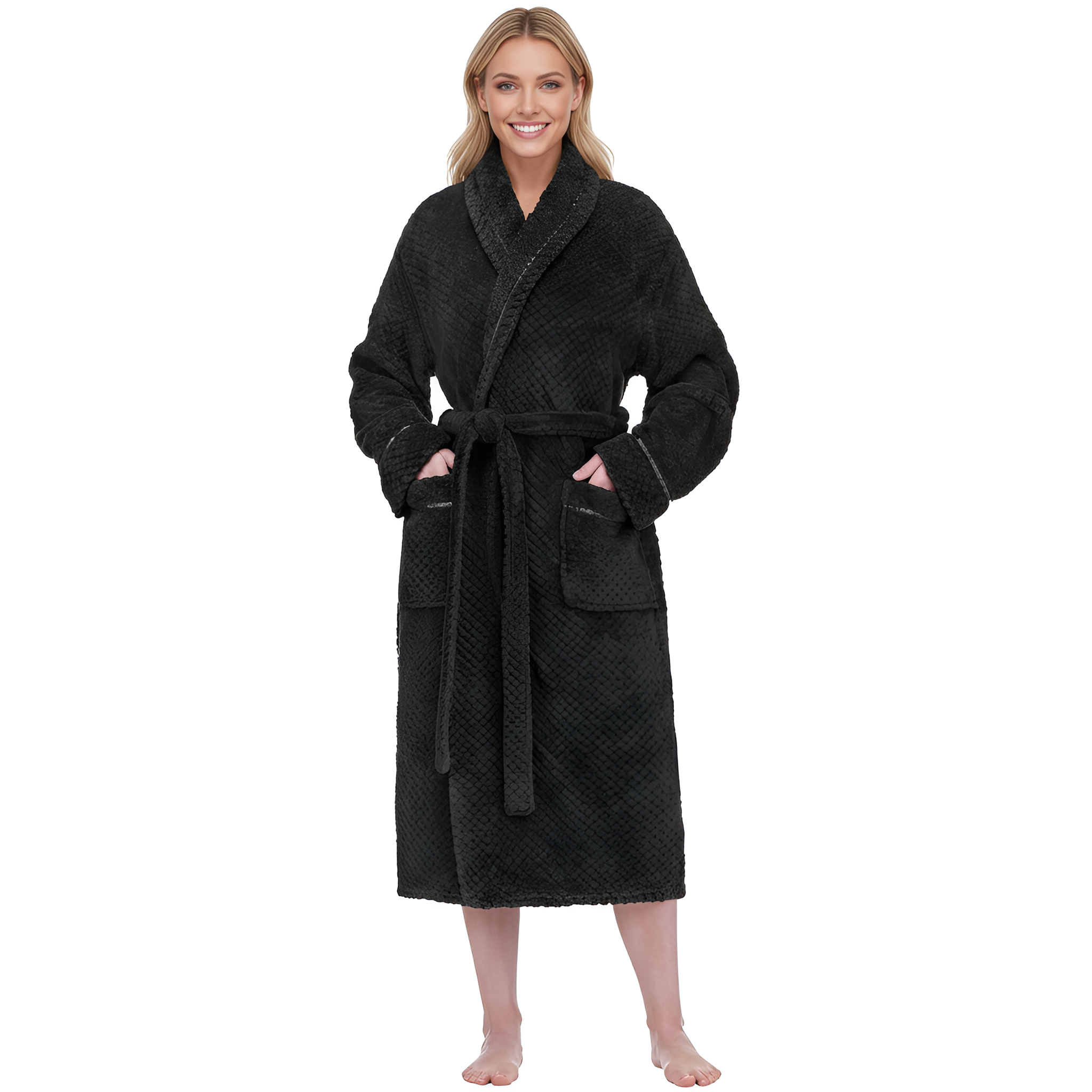 Plush Textured Design Fleece Long Bathrobe For Women
