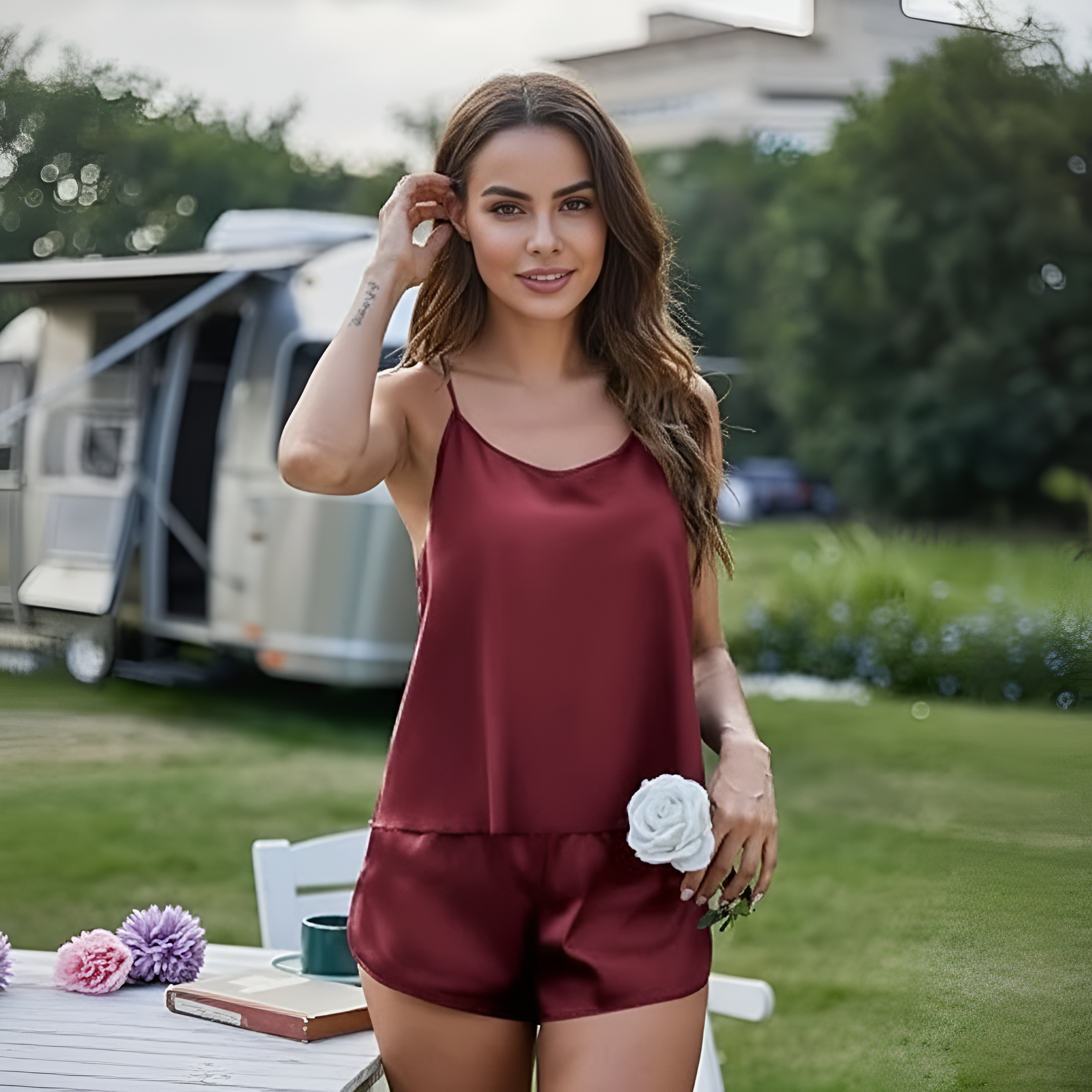 2 Piece Cami Top And Shorts Matching Pajama Set For Women