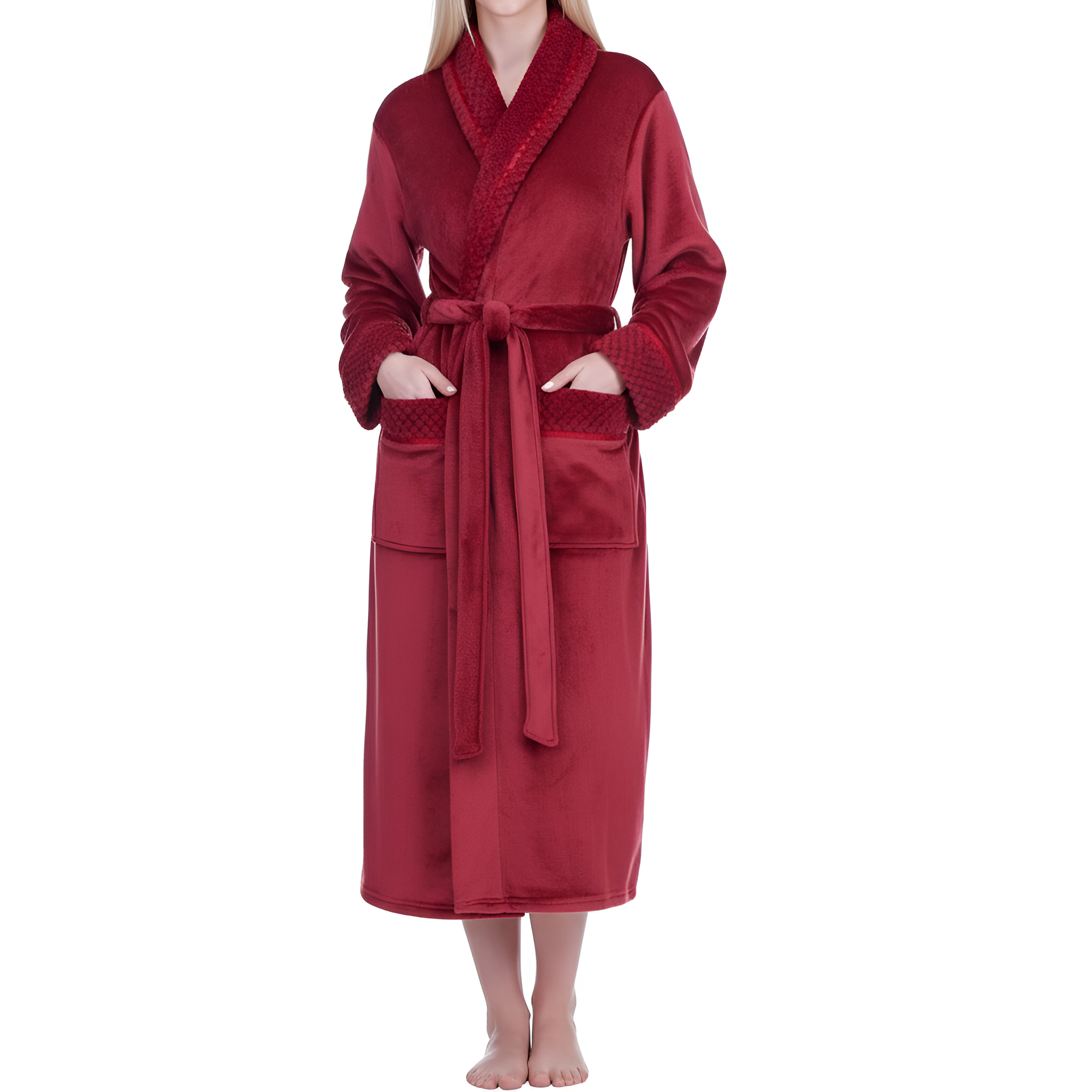 Soft Fleece Long Spa Bathrobe With Pockets