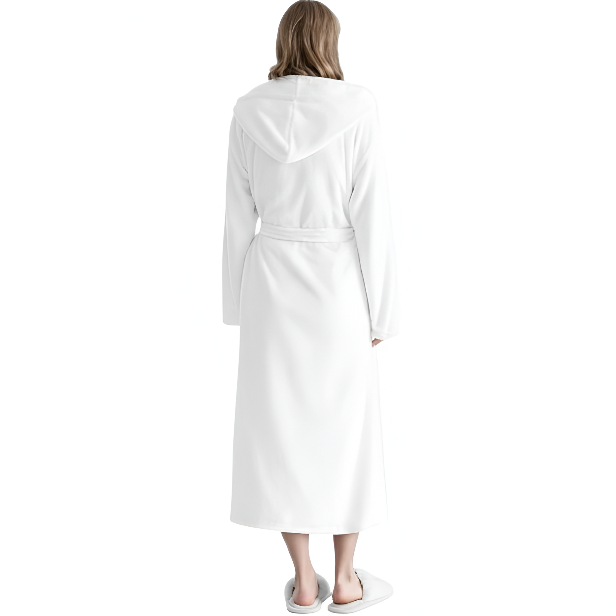 Full Length Hooded Plush Fleece Bathrobe For Women