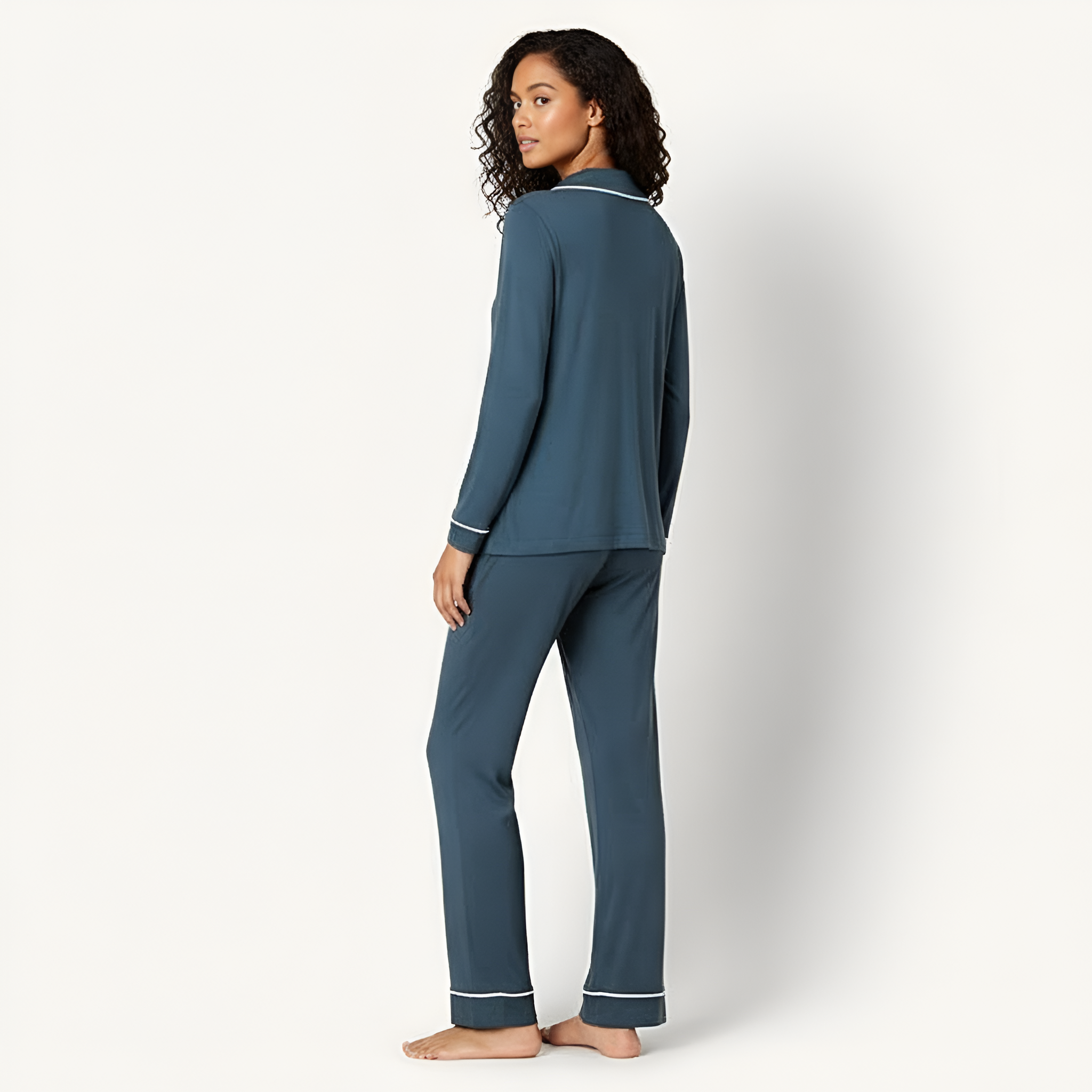 Classic Long Sleeve Button Front Pajama Set For Women