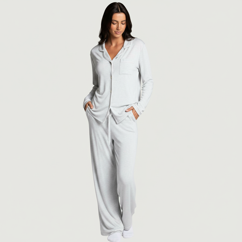 Button Front Lounge Pajama Set For Women